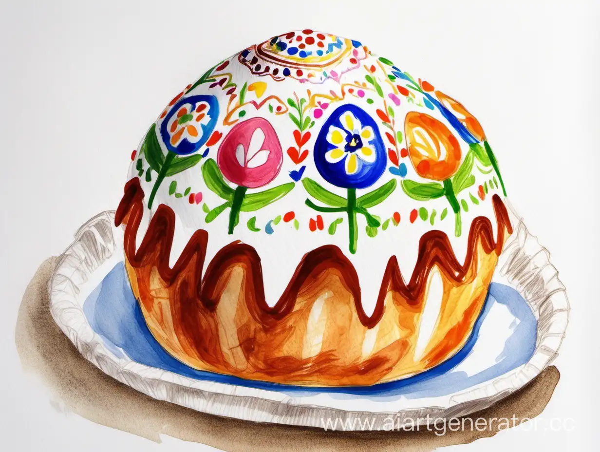 Childs-Gouache-Painting-of-Easter-Kulich-Colorful-Holiday-Artwork