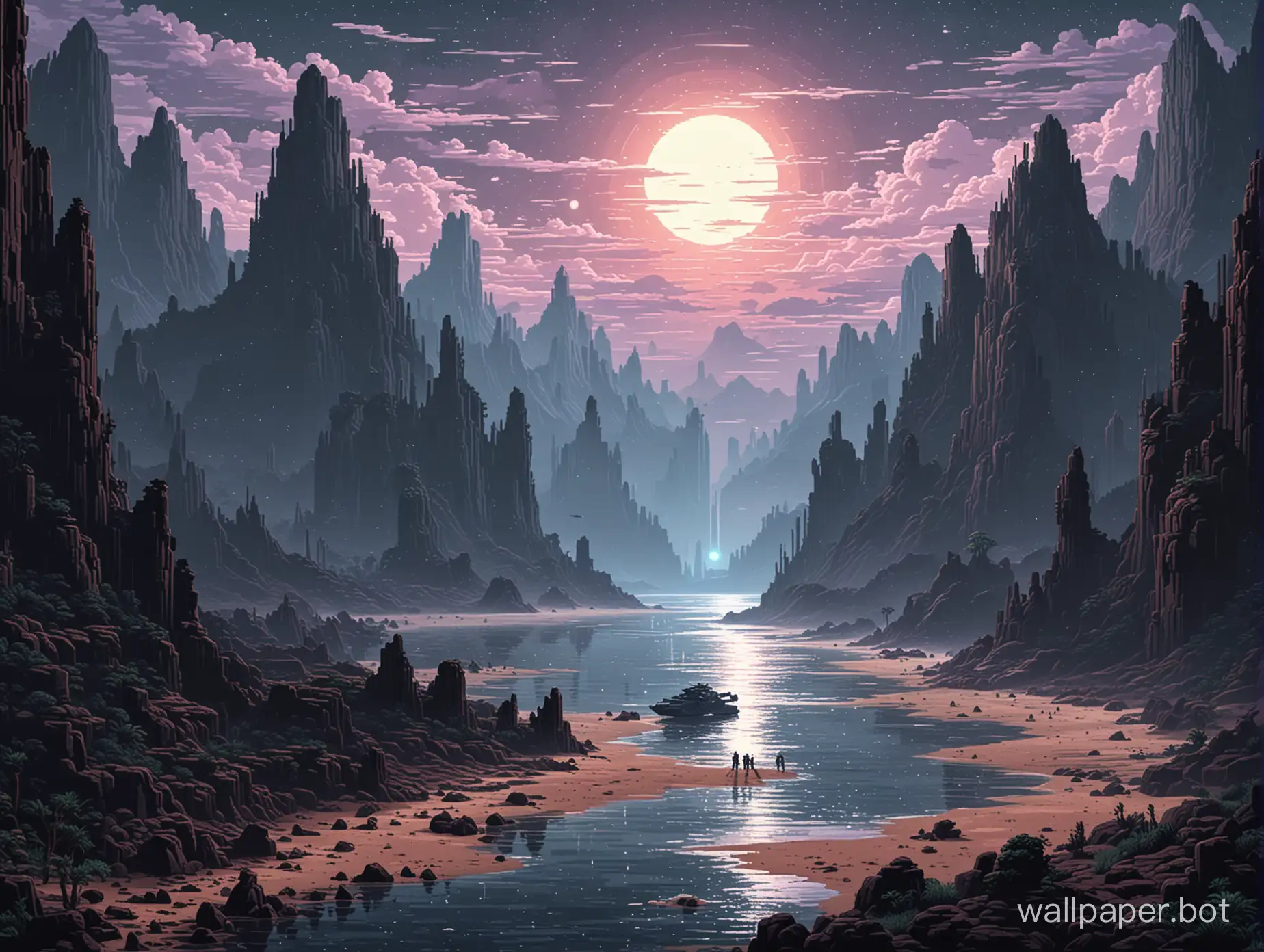 Pixel-Art-Scenery-with-Dark-Gamma-Star-Wars-Inspired-Galactic-Landscape