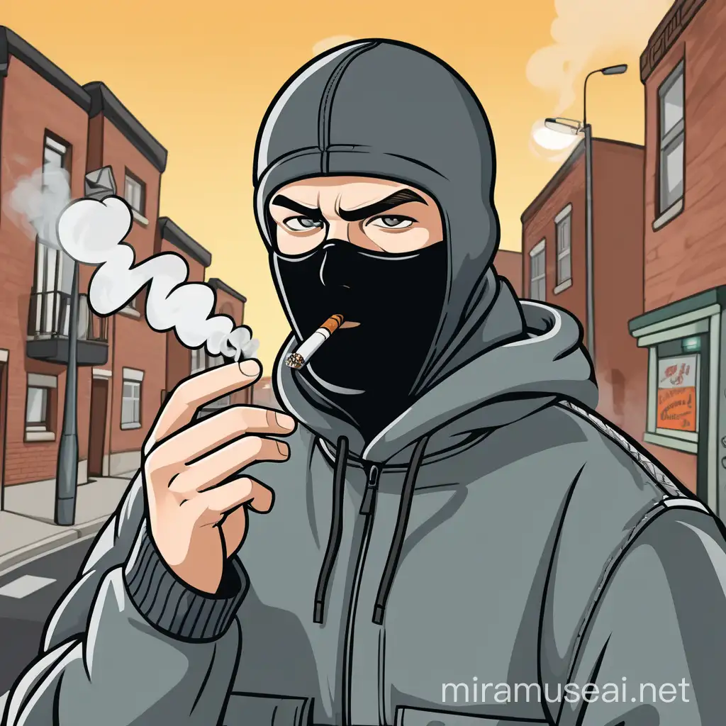 Cartoon Caucasian Hooligan Smoking a Joint in the Street