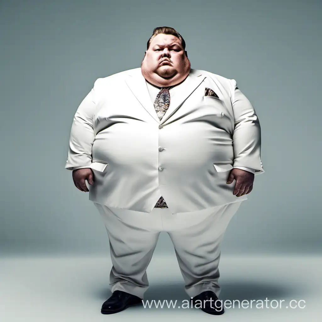 Жирный человек в белом костюме