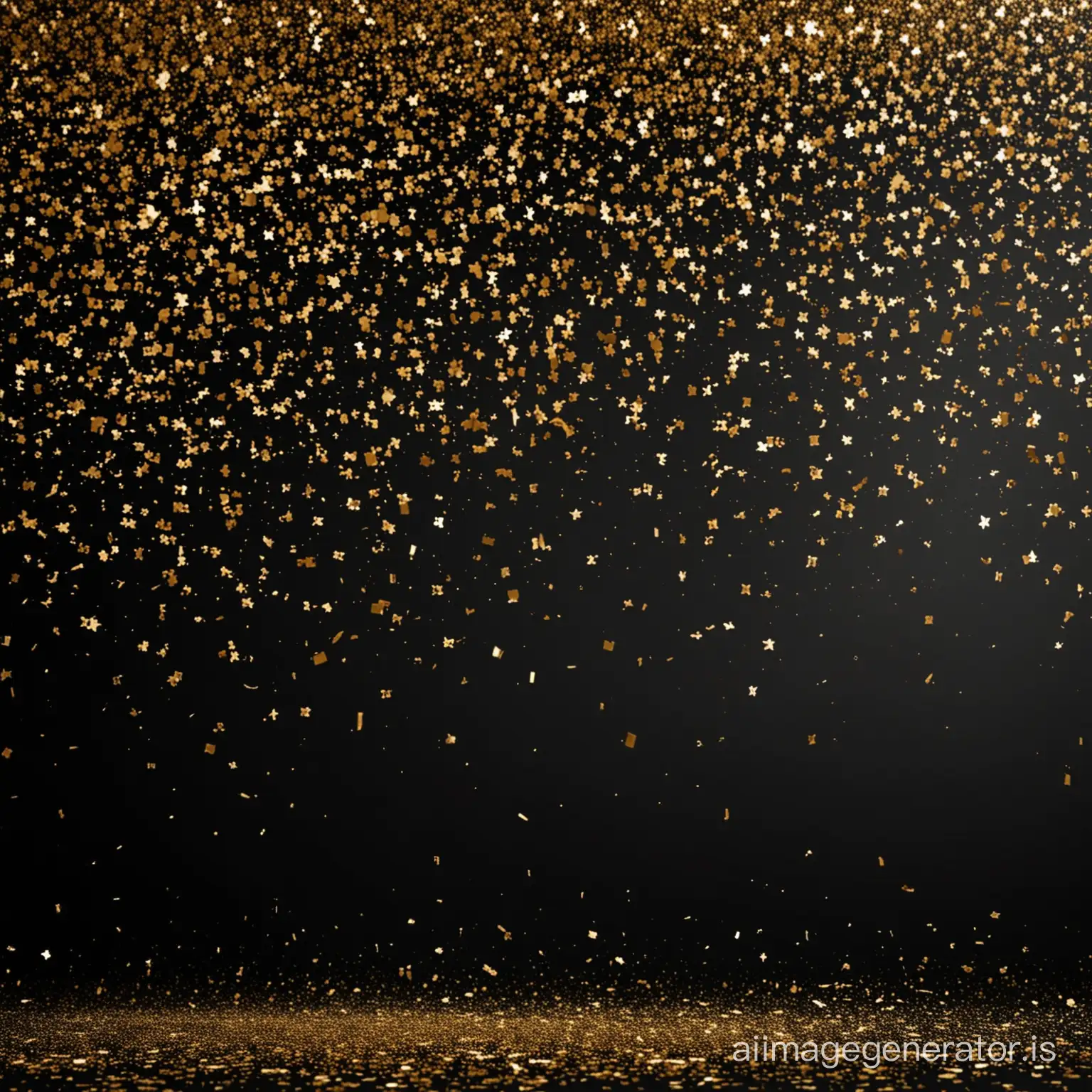 Golden confetti falling from the sky, black background