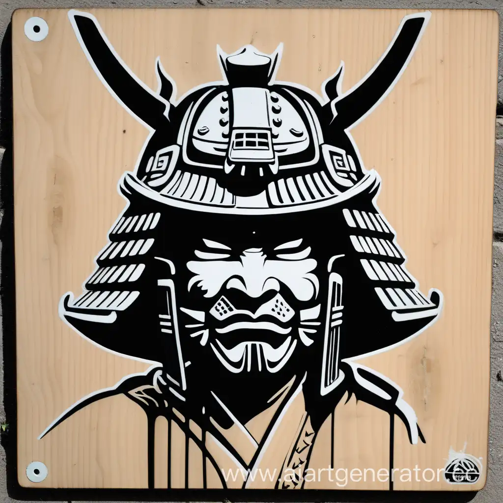 Samurai-Face-Helmet-Street-Art-Stencil-in-Vibrant-4-Colors