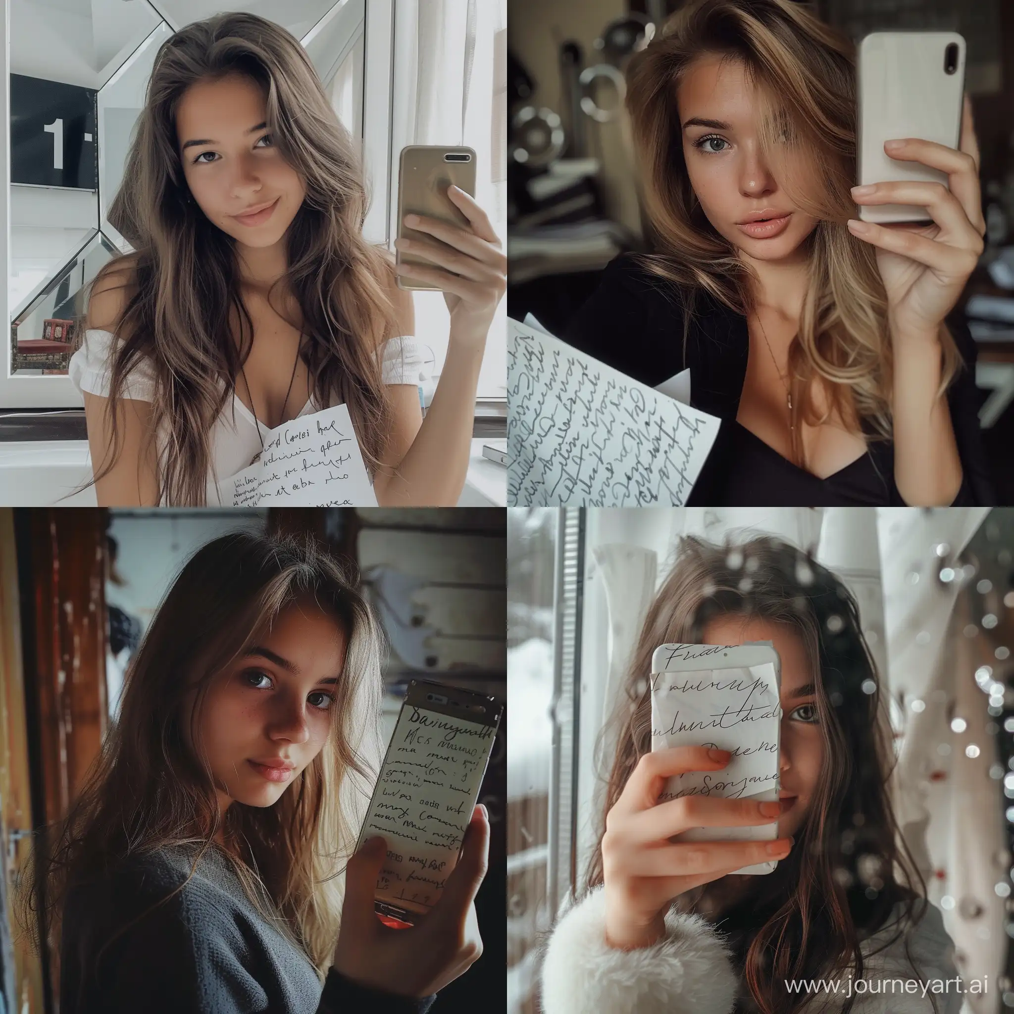 girl selfie with paper written 883471