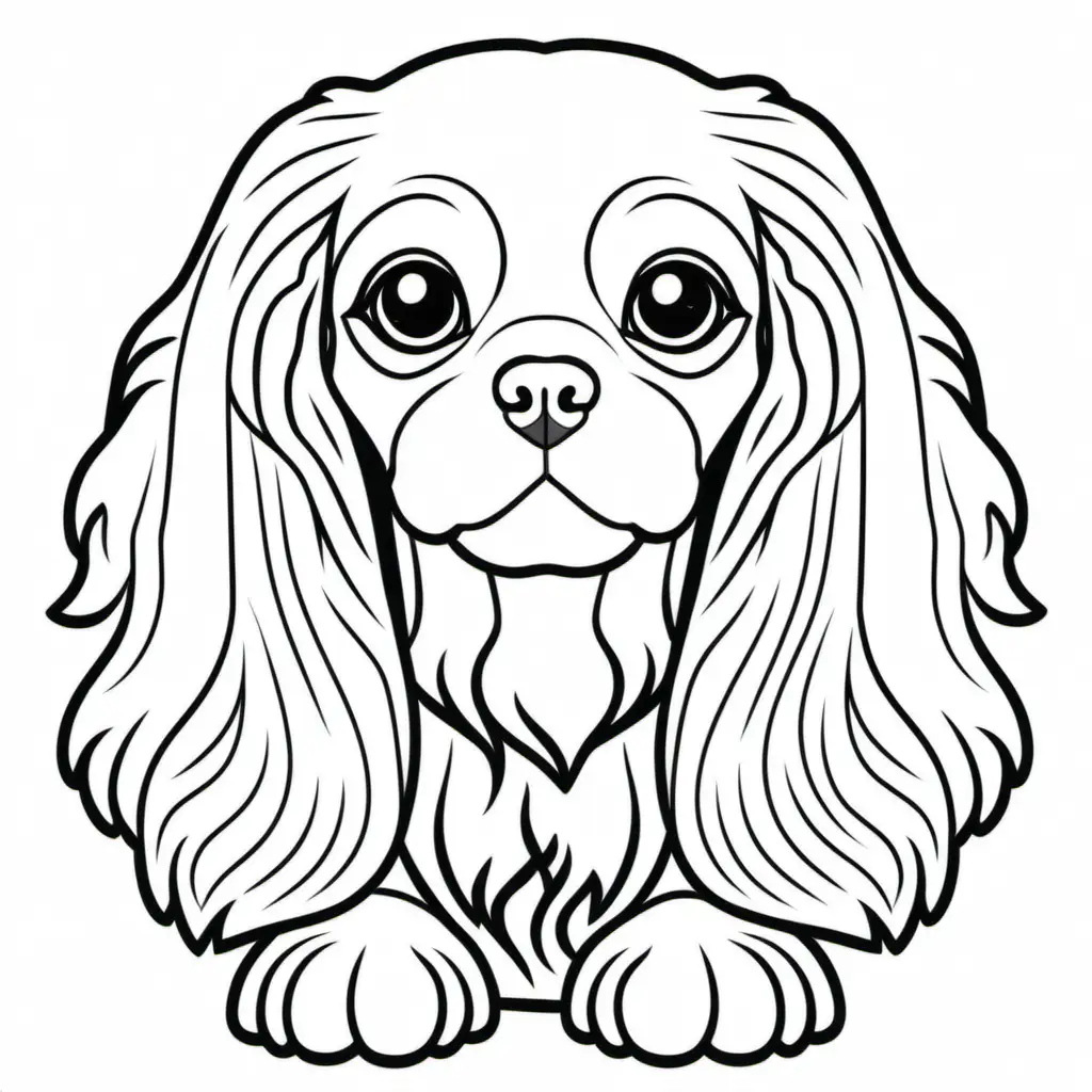 simple cute   Cavalier King Charles Spaniels
coloring page
line art
black and white
white background
no shadow or highlights