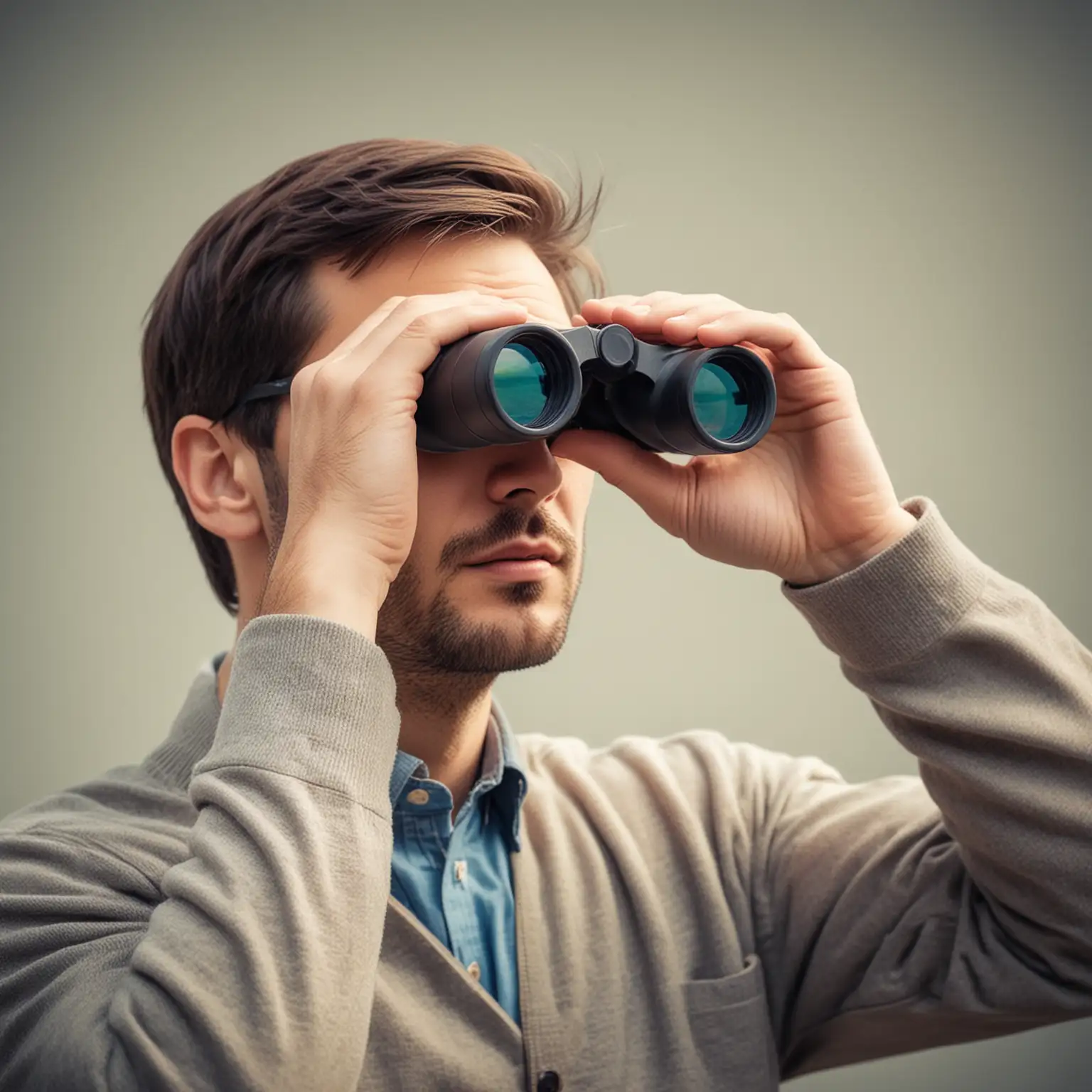 A man looking through binocular