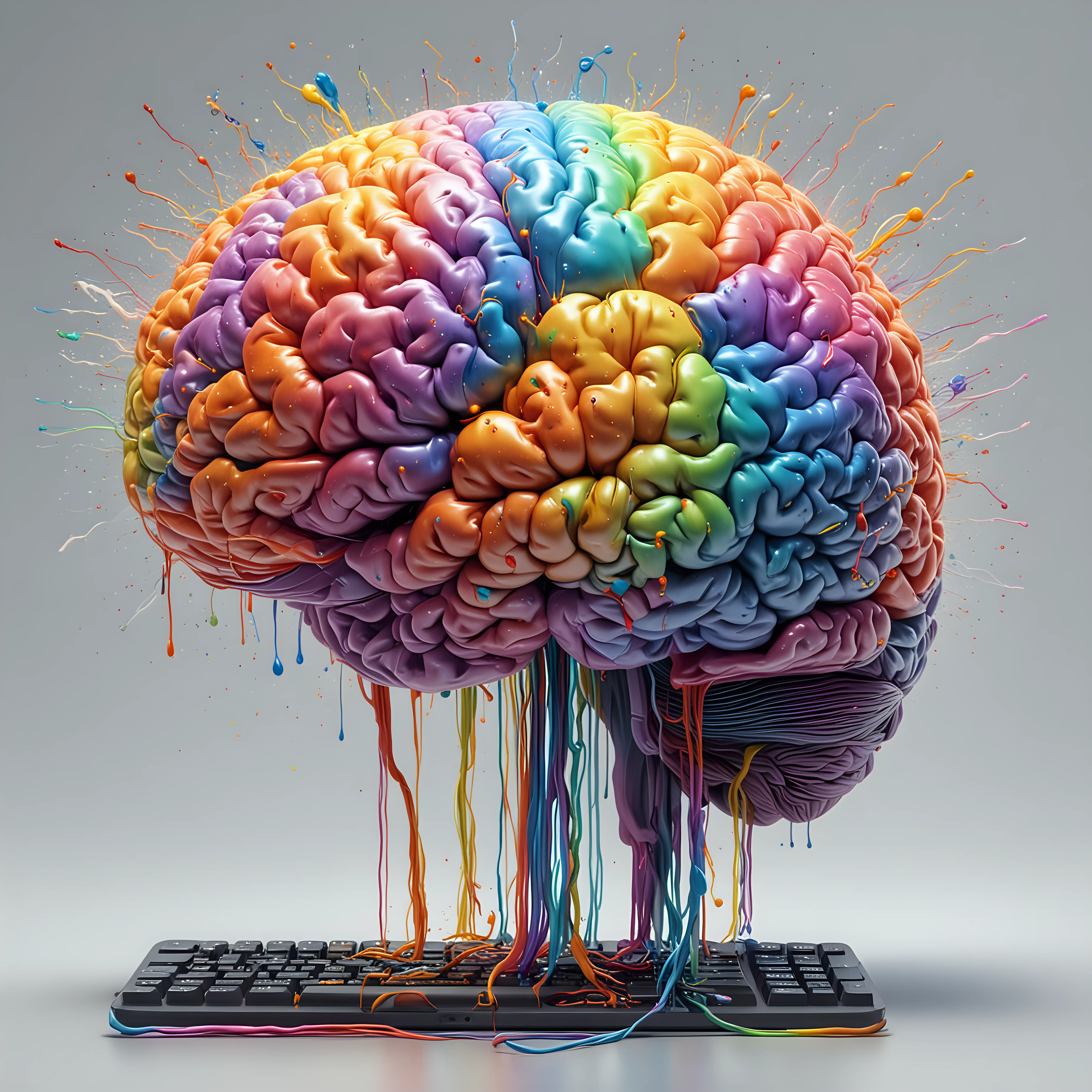 Colorful Brain Connected to Computer Electric Brainstorm Concept Art