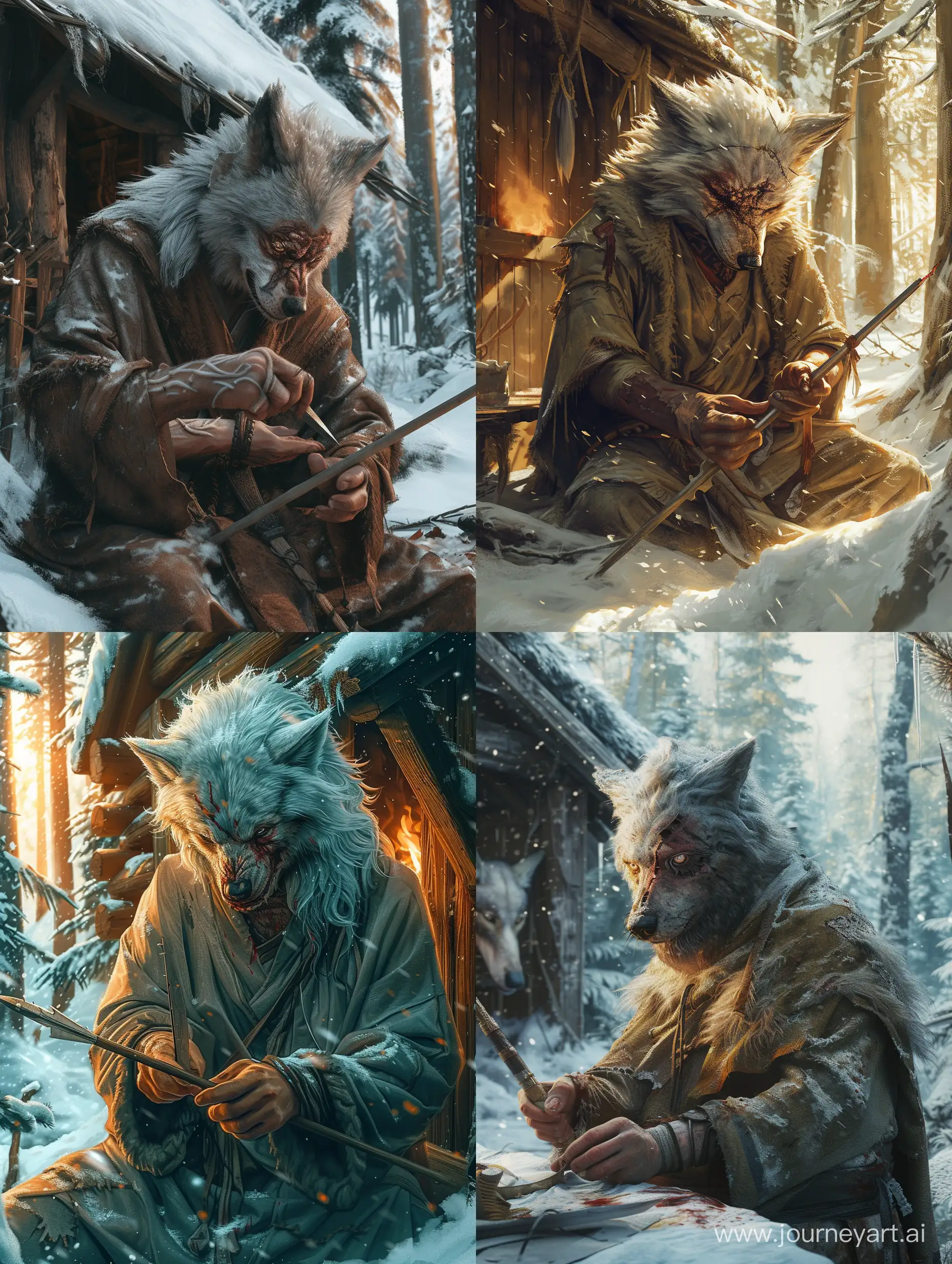 Mighty-Wolf-Warrior-Crafting-Spear-in-Enchanting-Snowy-Forest