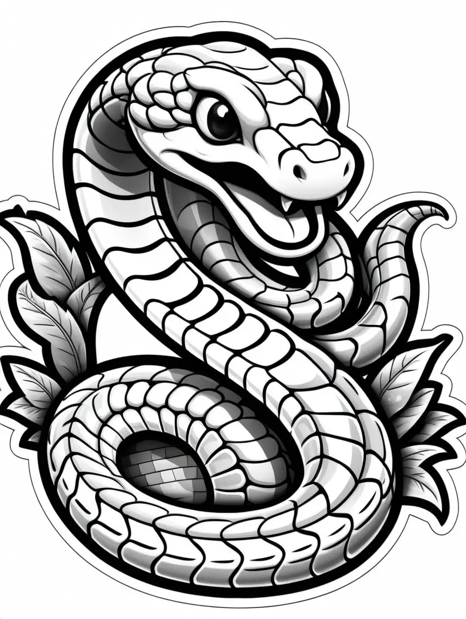 cartoon, snake, sticker, black and white coloring book image