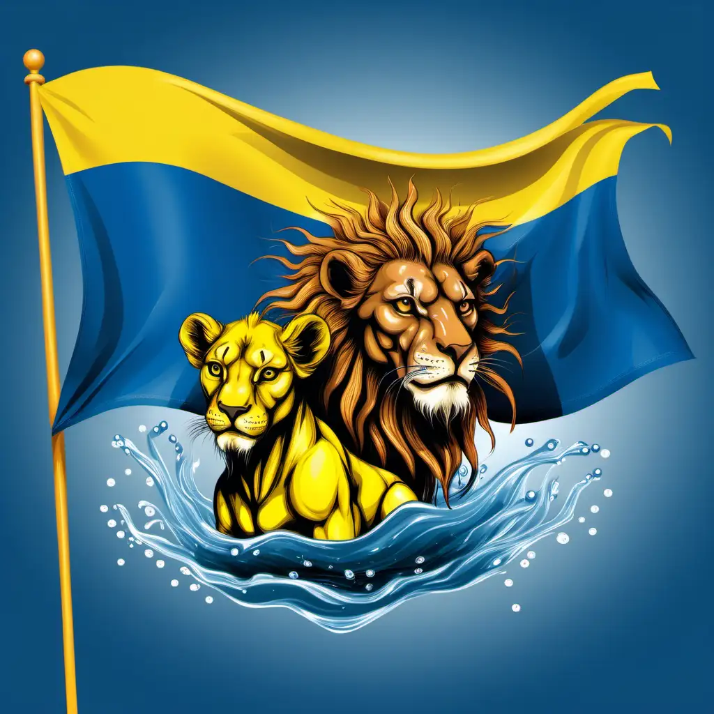 Ukrainian Lions in Distress Symbolic Vector Art of Drowning Lion and Lioness