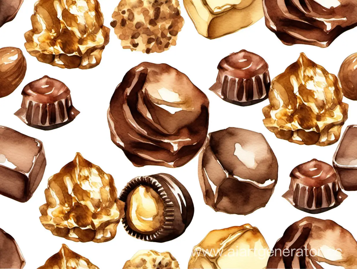 Ferrero Rocher chocolates. Watercolor style, neutral tones, white background