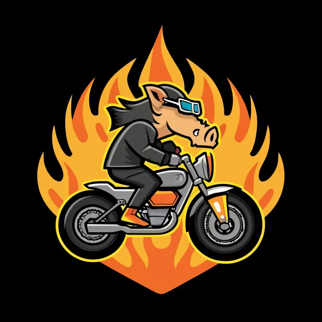 LOGO-Design-for-Pittsburgh-Warthogs-Fiery-Warthog-on-Motorcycle-with-White-Outline-on-Minimalist-Background