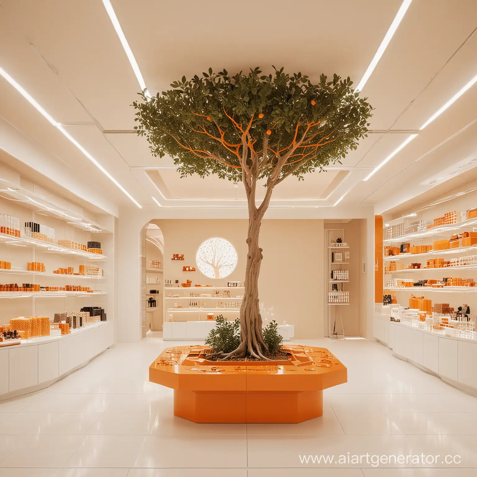 Modern-Orange-and-Beige-Jewelry-Store-with-Open-Display-and-Technological-Atmosphere