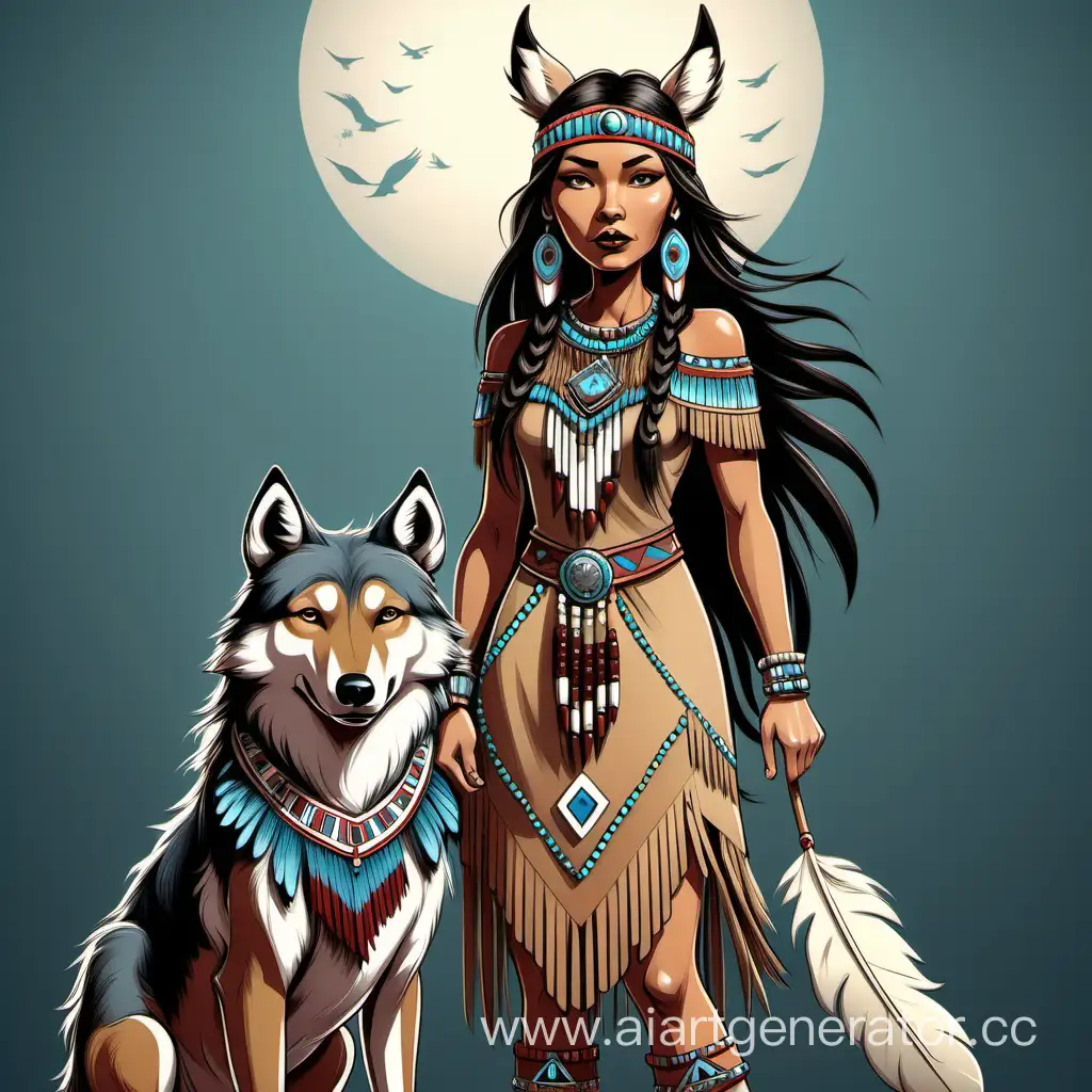 Native-American-Princess-with-Wise-Wolf-Companion-in-Traditional-Cartoon-Style