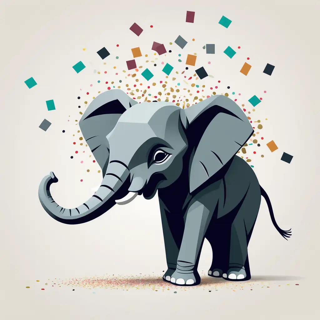 Playful Elephant Head Blowing Confetti Modern Vector Style