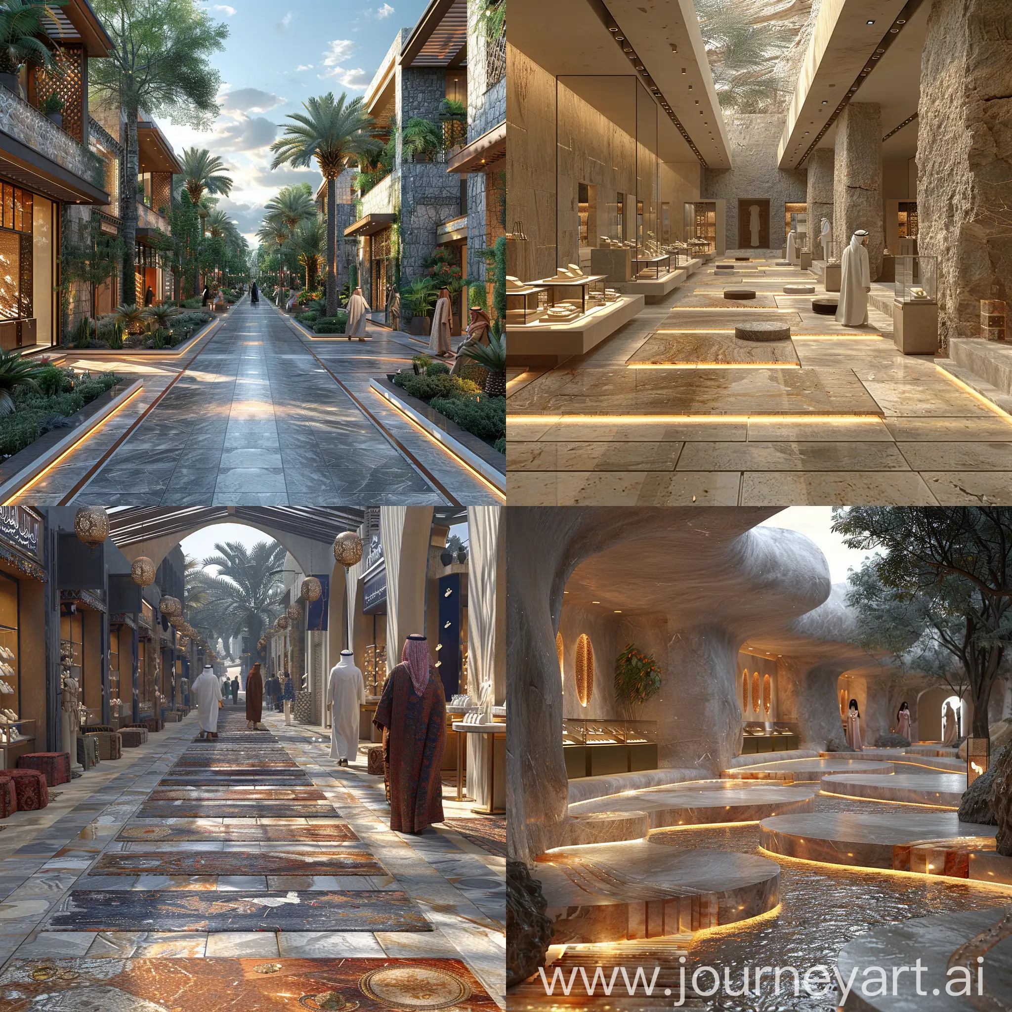 Hyper-Realistic-Landscape-Exterior-Design-Jewelry-Shops-with-Interactive-People-in-Hijazi-Arabian-Style