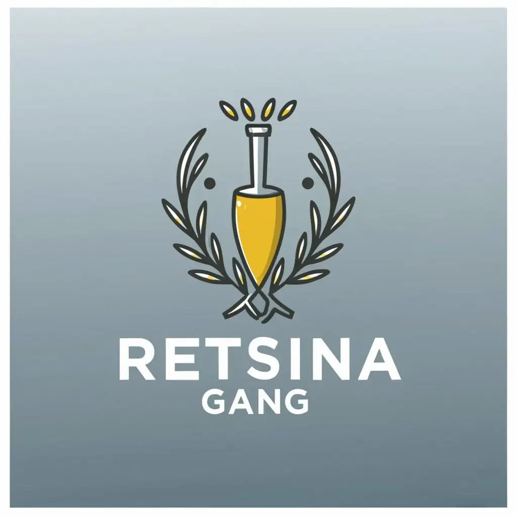 a logo design,with the text "Retsina Gang", main symbol:a logo design, with a greek wine bottle, with a wine glass, greek style, moderate, clear background, established 2017,Moderate,be used in Restaurant industry,clear background