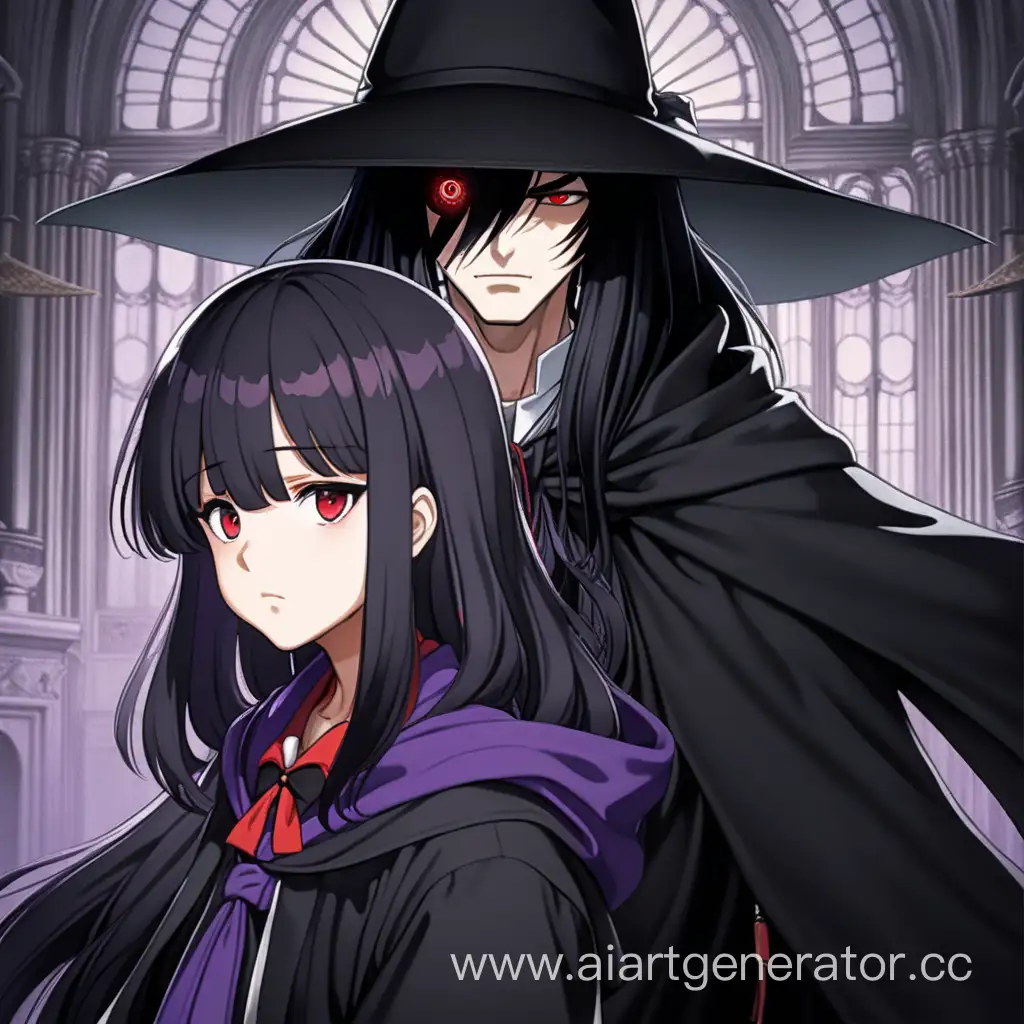 Tall-Man-in-Black-Cloak-with-Schoolgirl-Mysterious-Anime-Duo