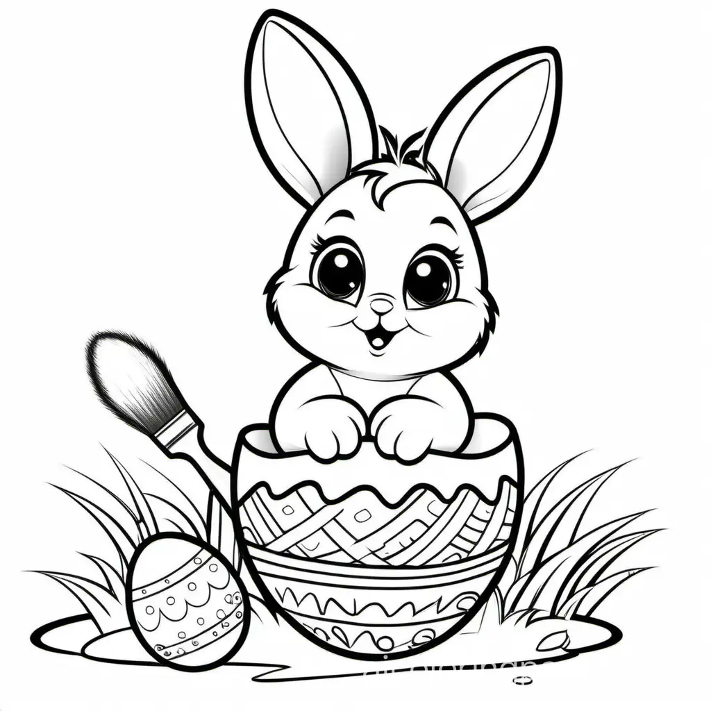 Baby bunny paint Easter egg with a brush
For kids, Coloring Page, black and white, line art, white background, Simplicity, Ample White Space. The background of the coloring page is plain white to make it easy for young children to color within the lines. The outlines of all the subjects are easy to distinguish, making it simple for kids to color without too much difficulty
