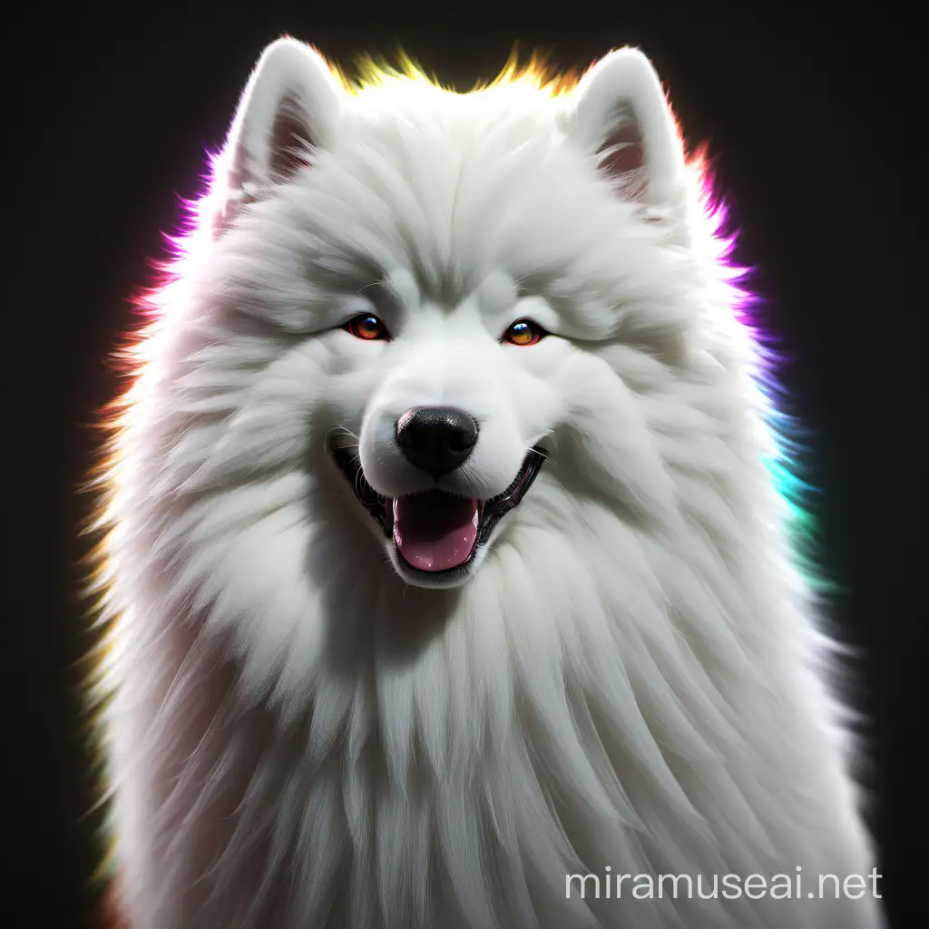 Samoyed Dog Playing with Colorful Spectrum Lights