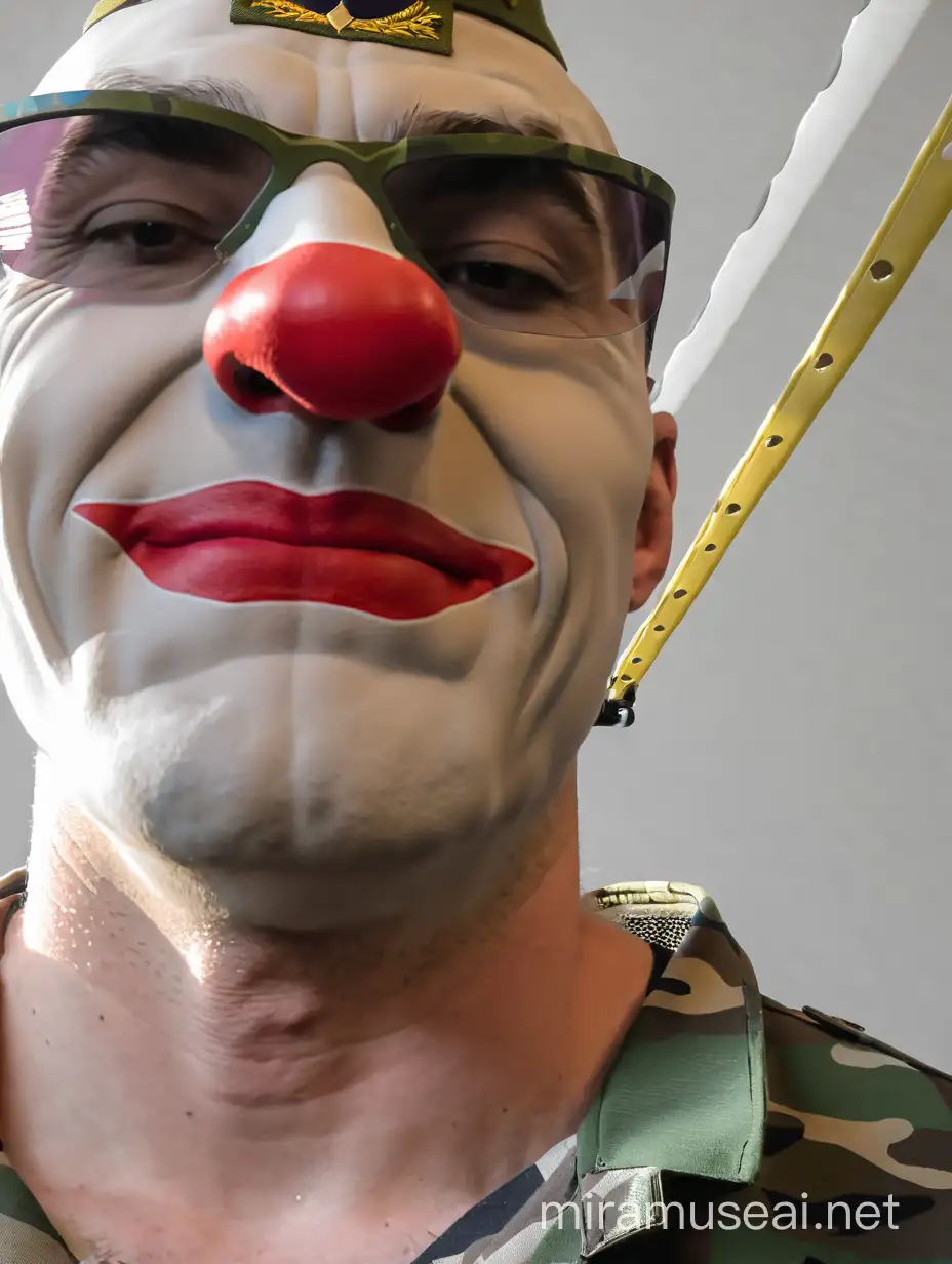 Colorful Military Clown Performing in Circus Show