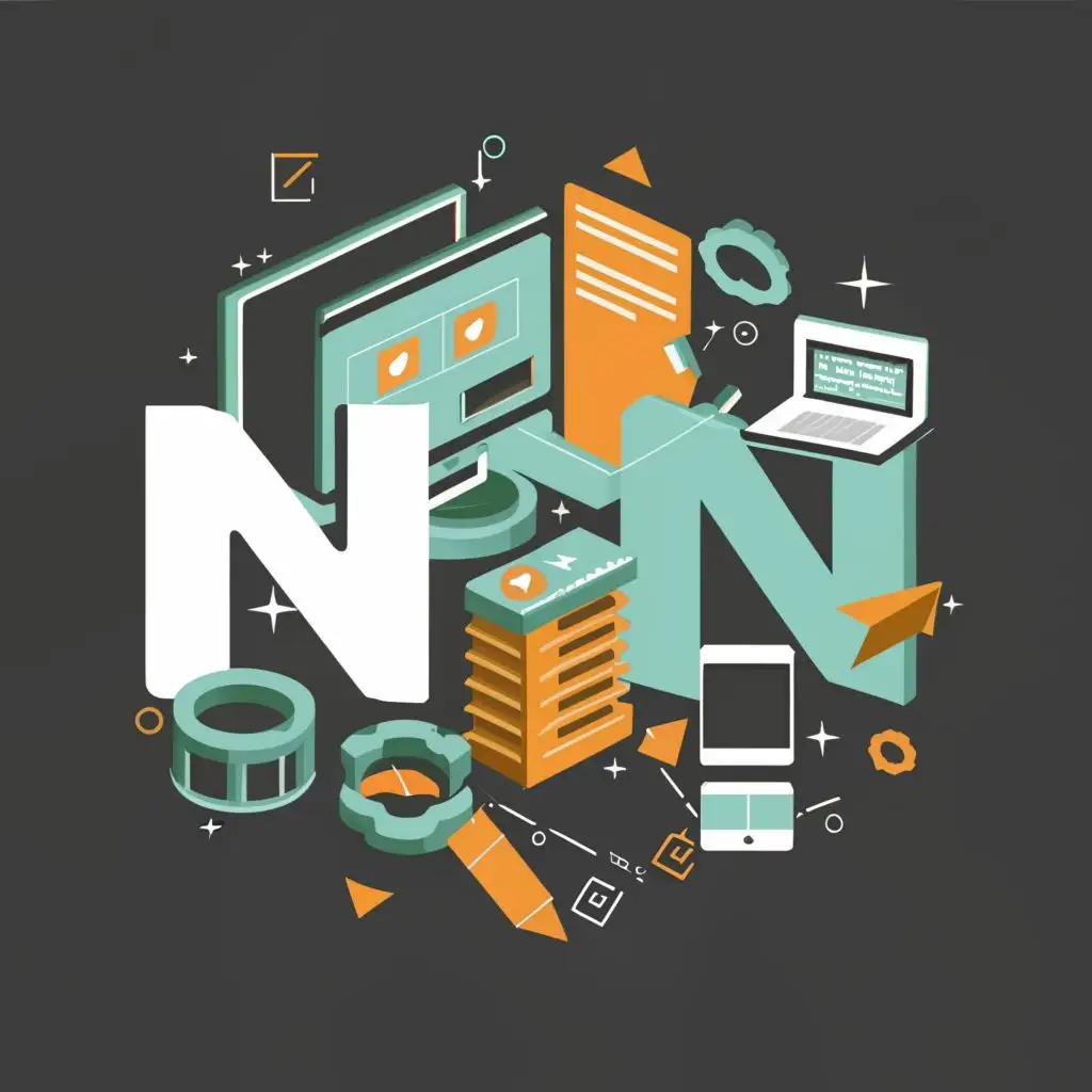 logo, computers and computer tools, with the text "N", typography