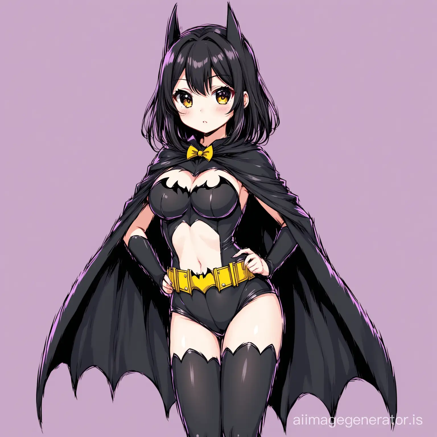 hot anime girl in batman kawaii costume wearing a cape