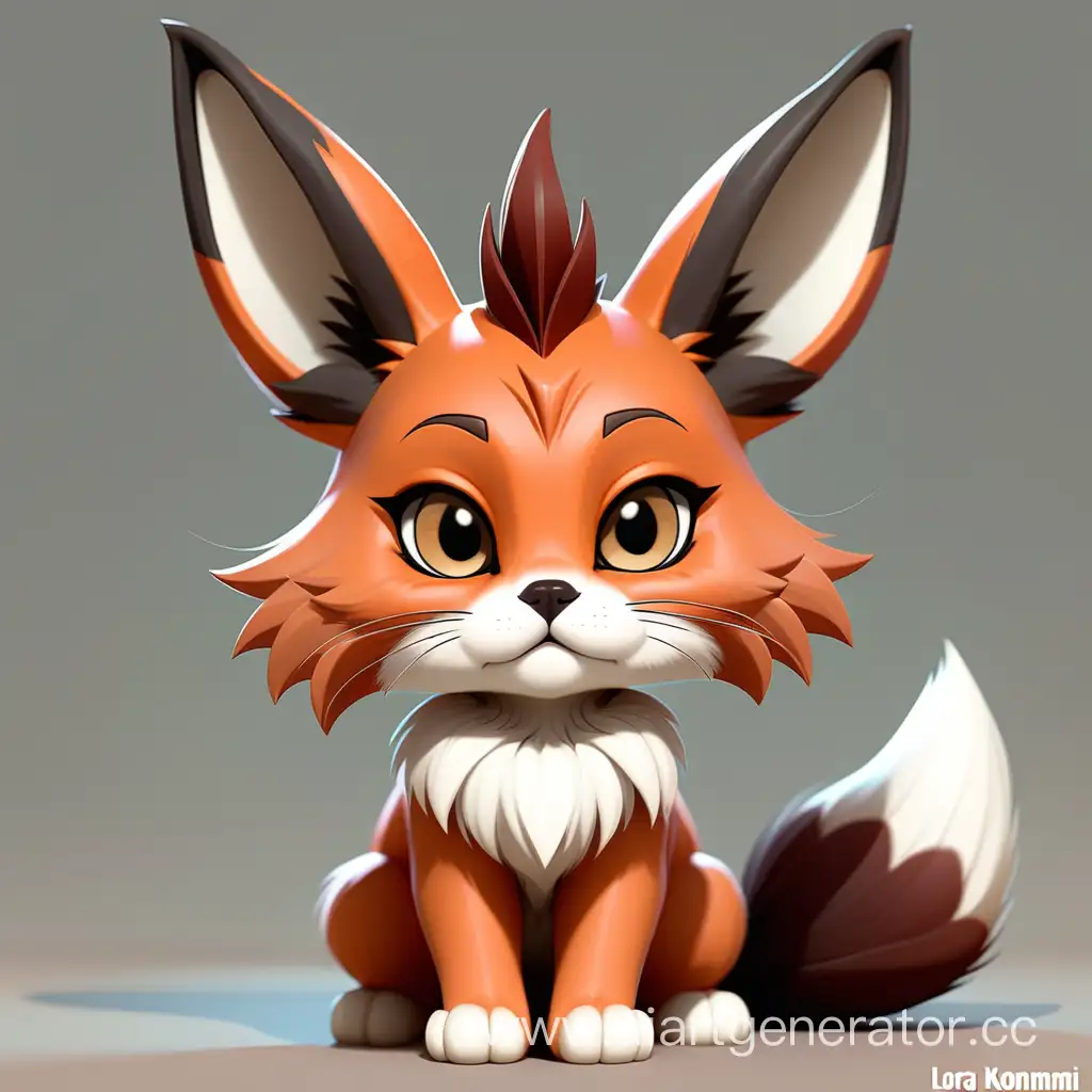 Hybrid cat-rabbit and fox, four-legged, fox tail, cat face, bunny ears, cute, chibi, quadrupedal, <lora:No_Human_Ears__Kemonomimi:0.5>