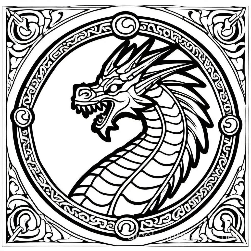The Dacian Draco is a traditional dragon-shaped standard associated with the ancient Dacian people., Coloring Page, black and white, line art, white background, Simplicity, Ample White Space. The background of the coloring page is plain white to make it easy for young children to color within the lines. The outlines of all the subjects are easy to distinguish, making it simple for kids to color without too much difficulty