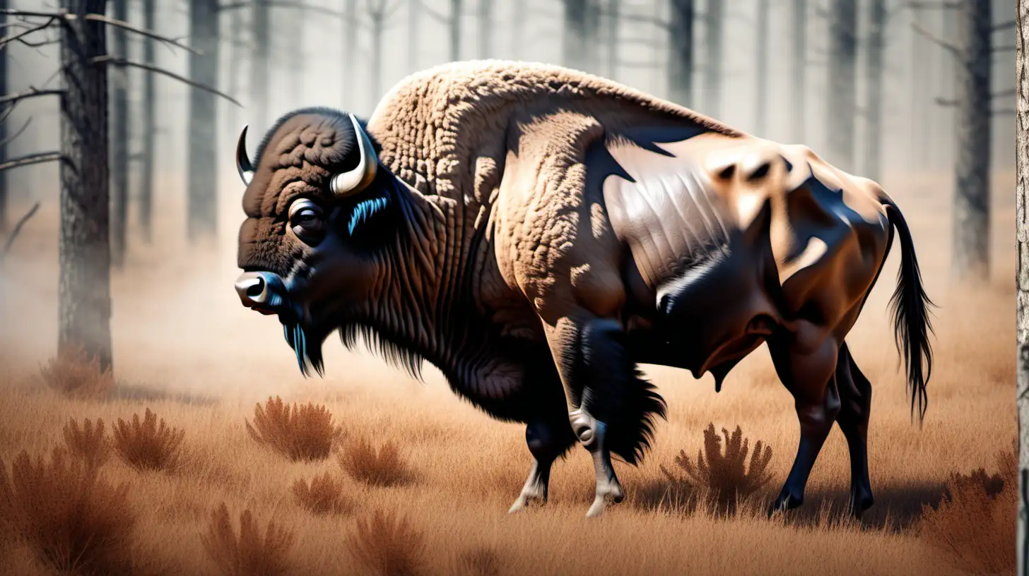 Iconic American Buffalo in Natural Habitat with Native American Elements