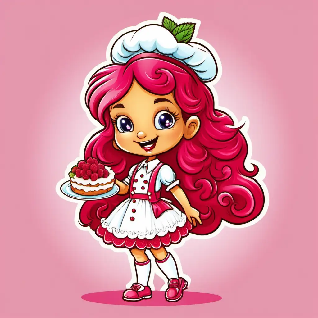 Cartoon Illustration of Raspberry Shortcake Girl on White Background