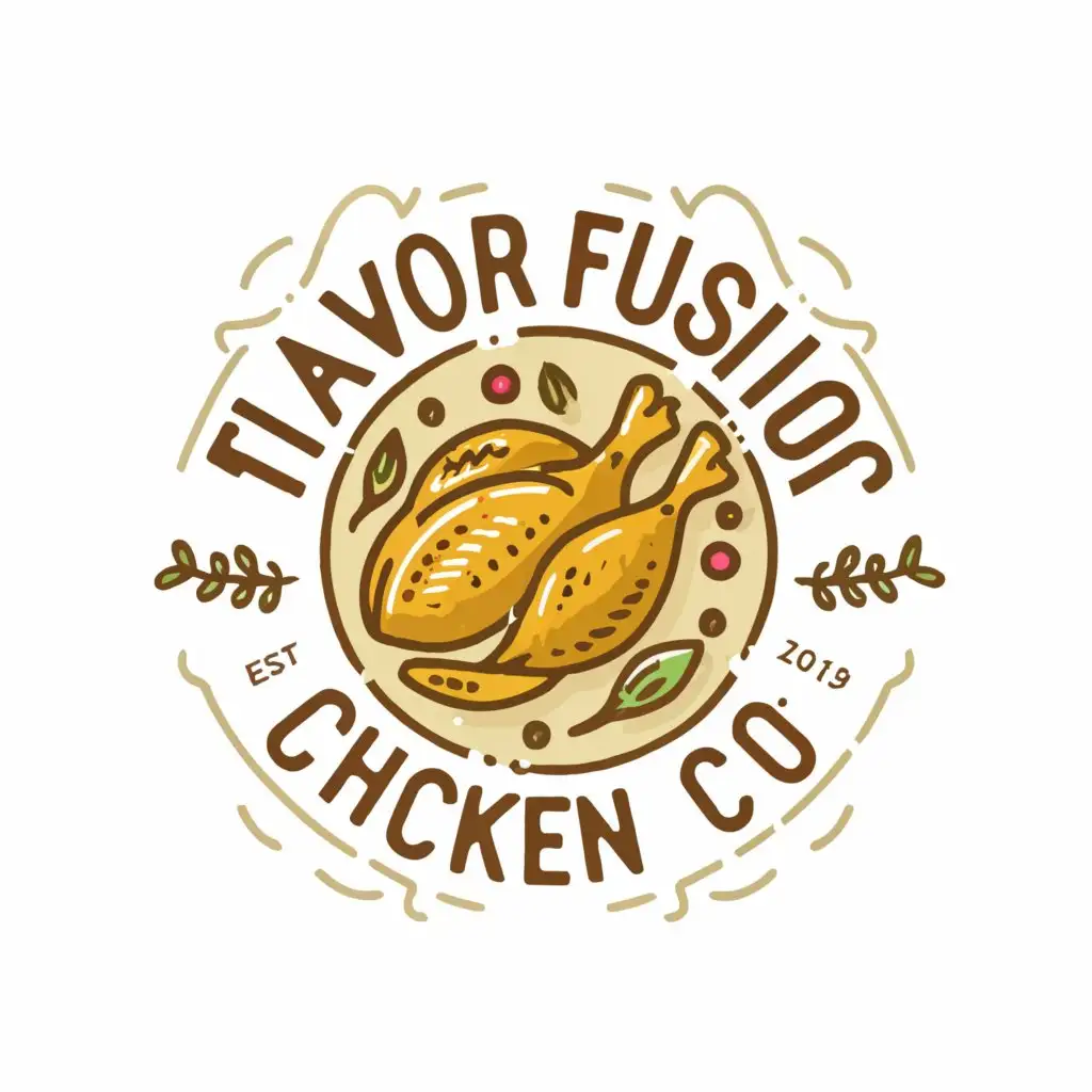 a logo design,with the text "FlavorFusion Chicken Co.", main symbol:Roasted Chicken,complex,clear background
