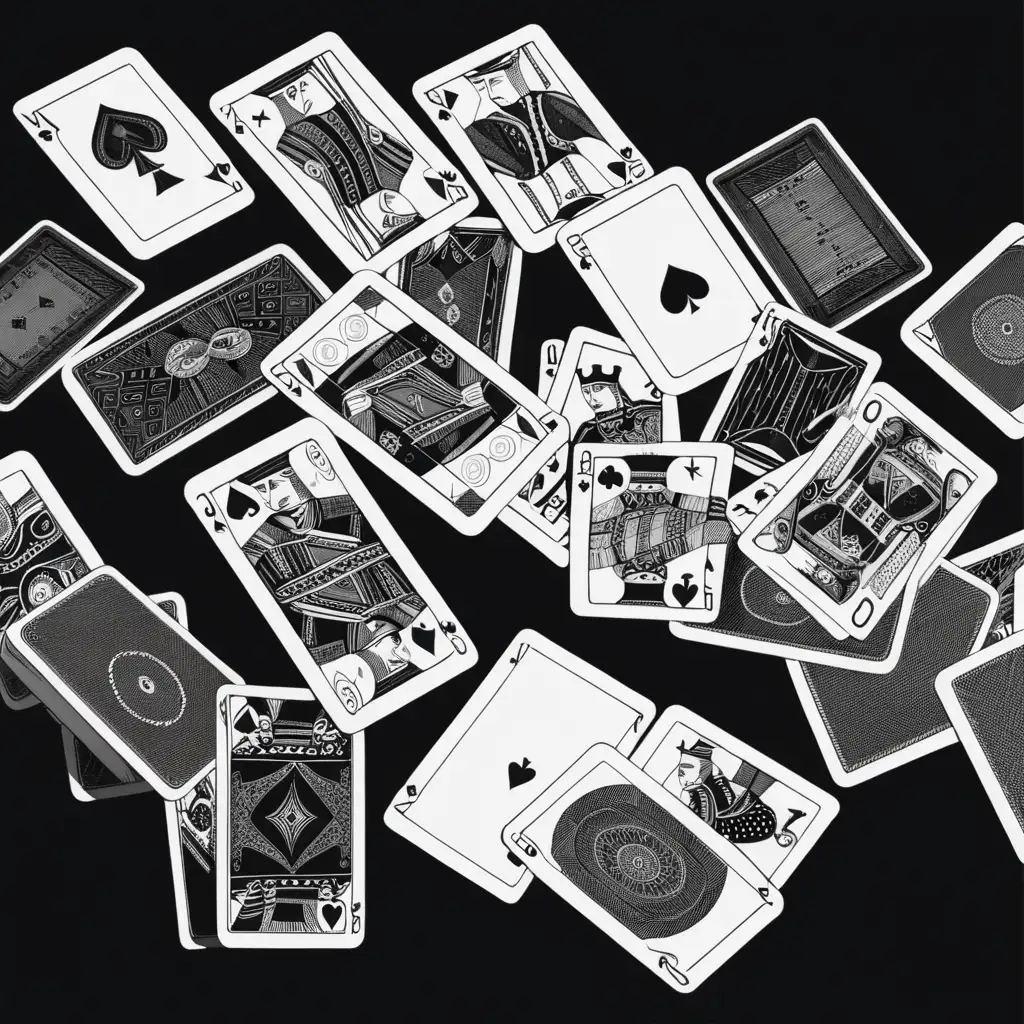 black and white image of playing cards in ascending order
