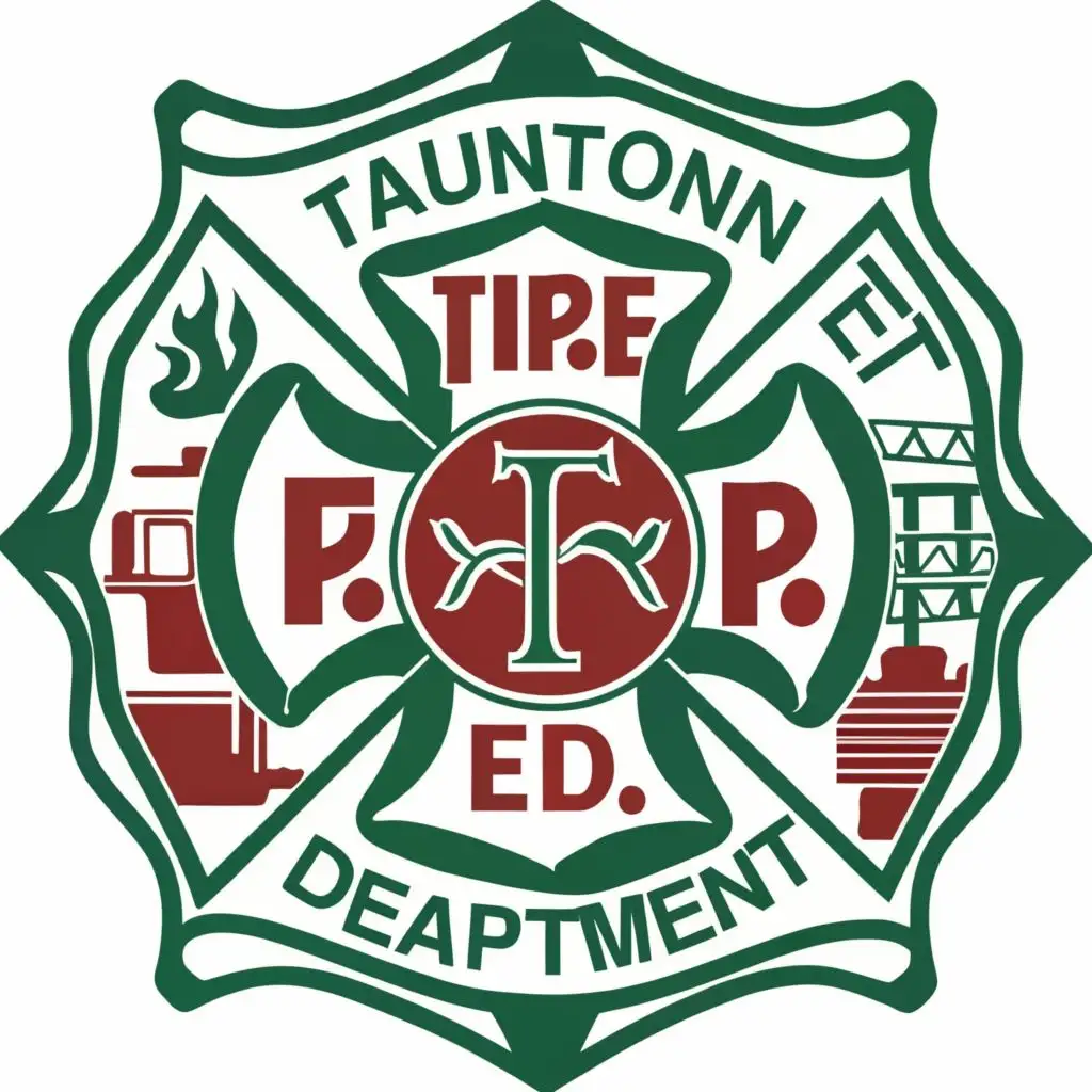 logo, Four leafed clover in place of the "A" in Taunton Fire Department. This will be used for apparel, with the text "Taunton Fire Department", typography, be used in Events industry