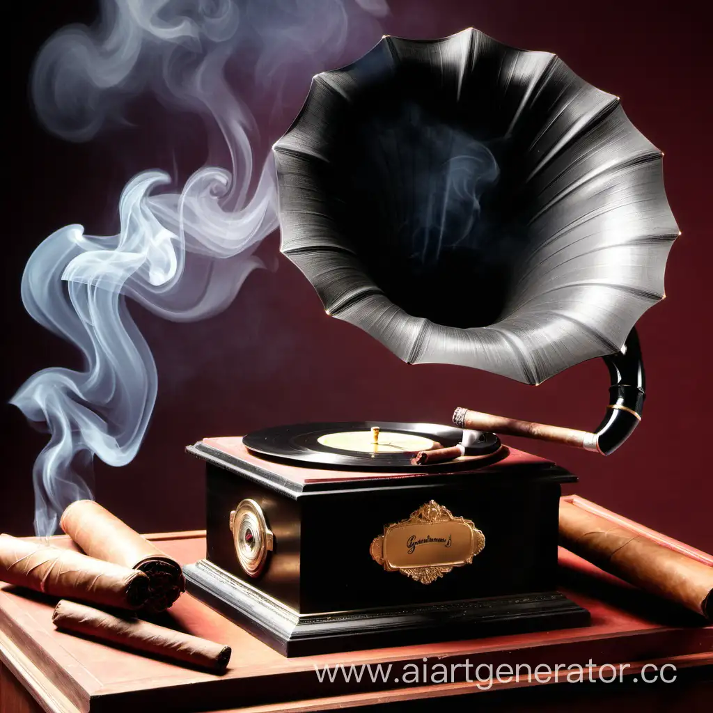Vintage-Recording-Session-with-Gramophone-and-Cigar-Smoke