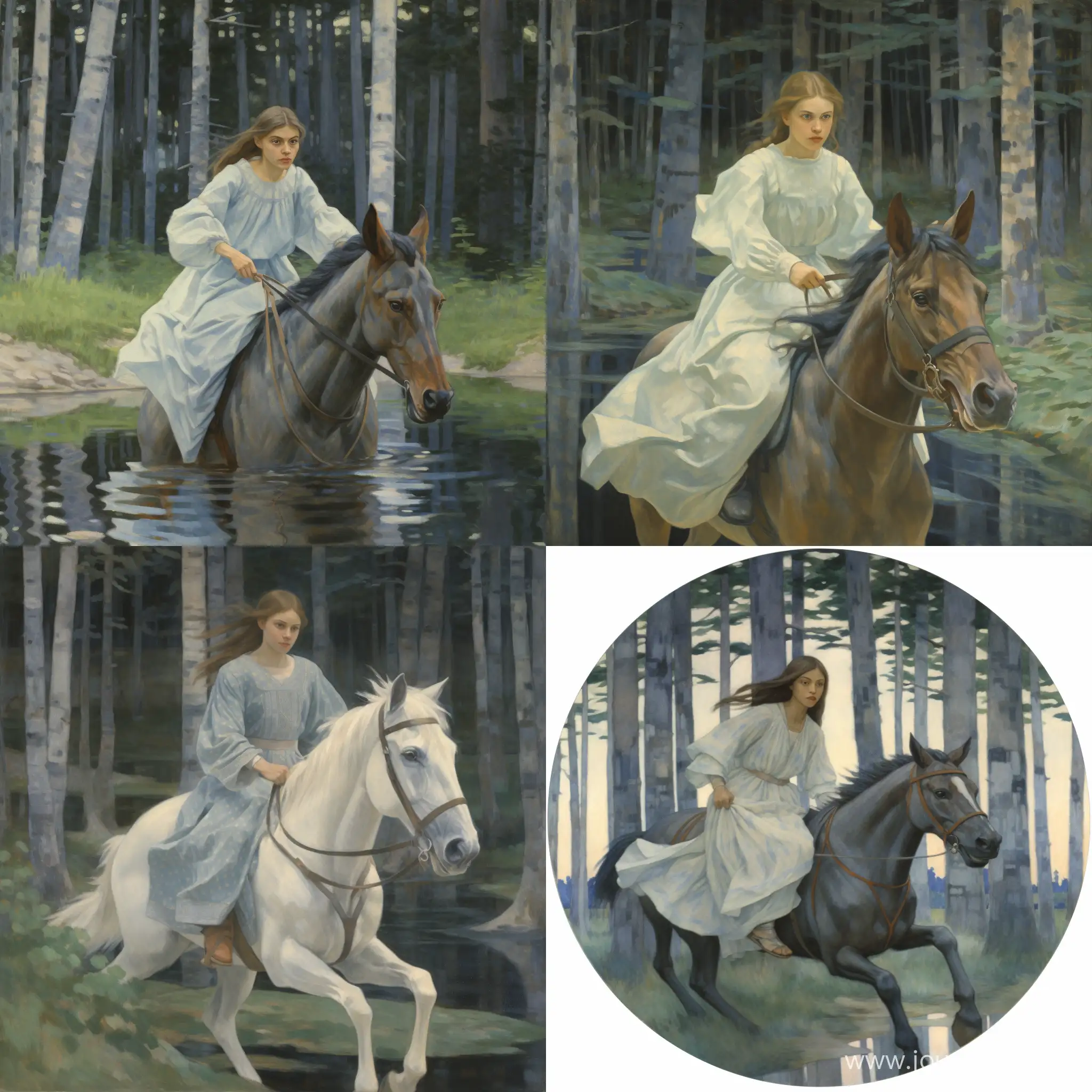 Young-Girl-Riding-Wolf-in-Enchanted-Forest-Painting