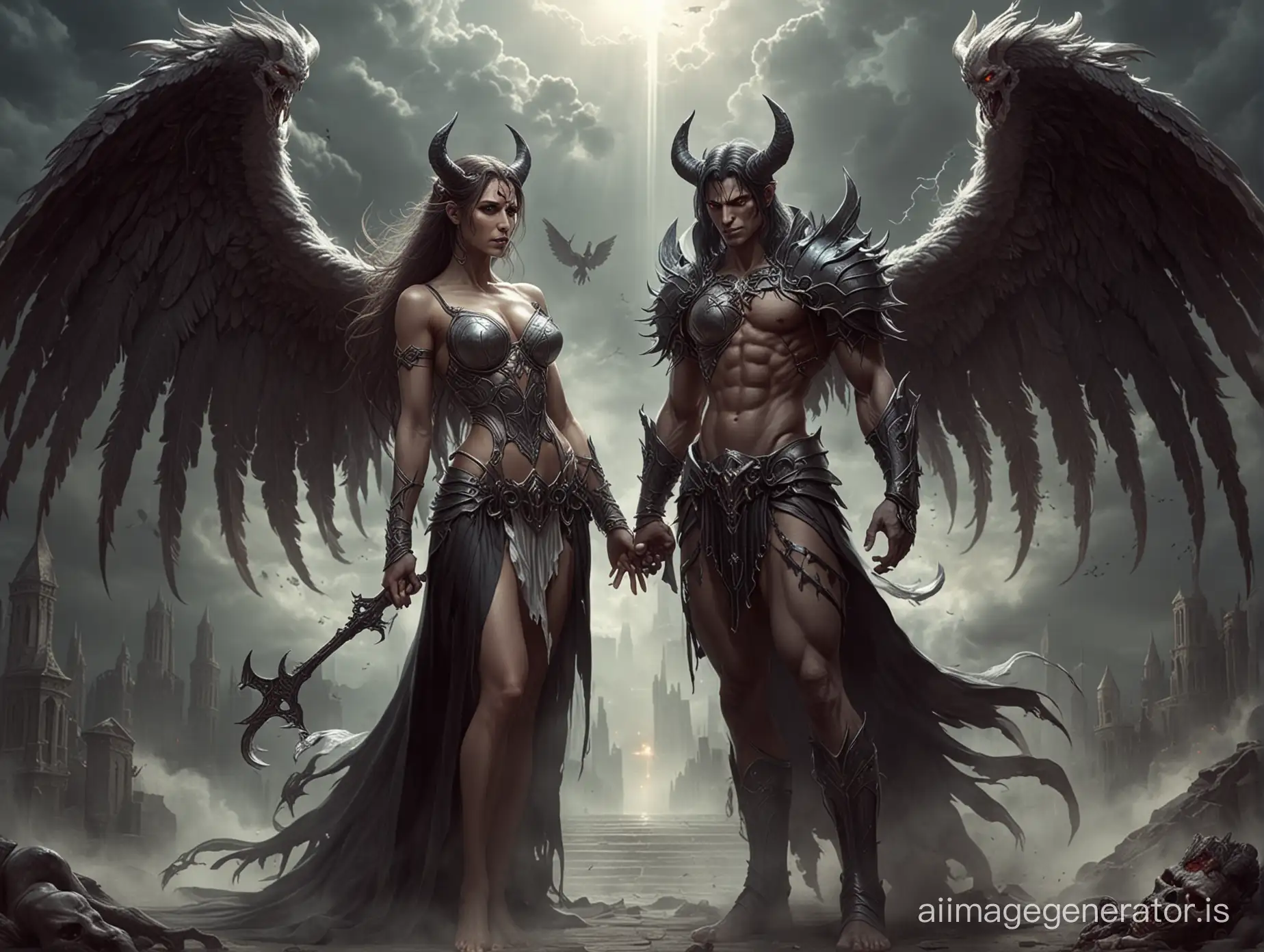 Female demon and male angel