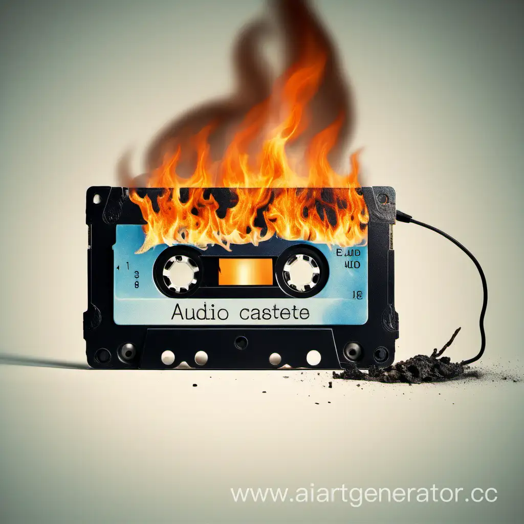 горящая аудио кассета
