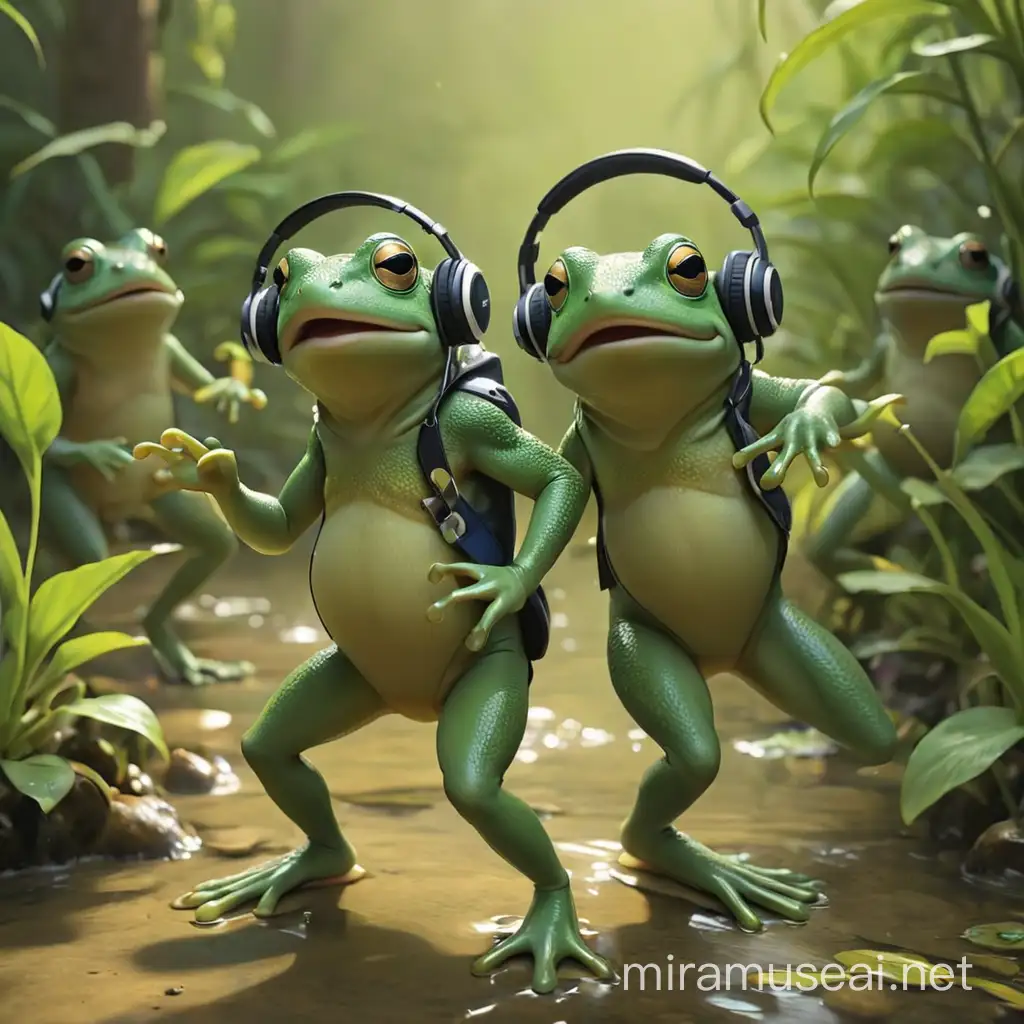 Funky Frogs Dancing with Headphones