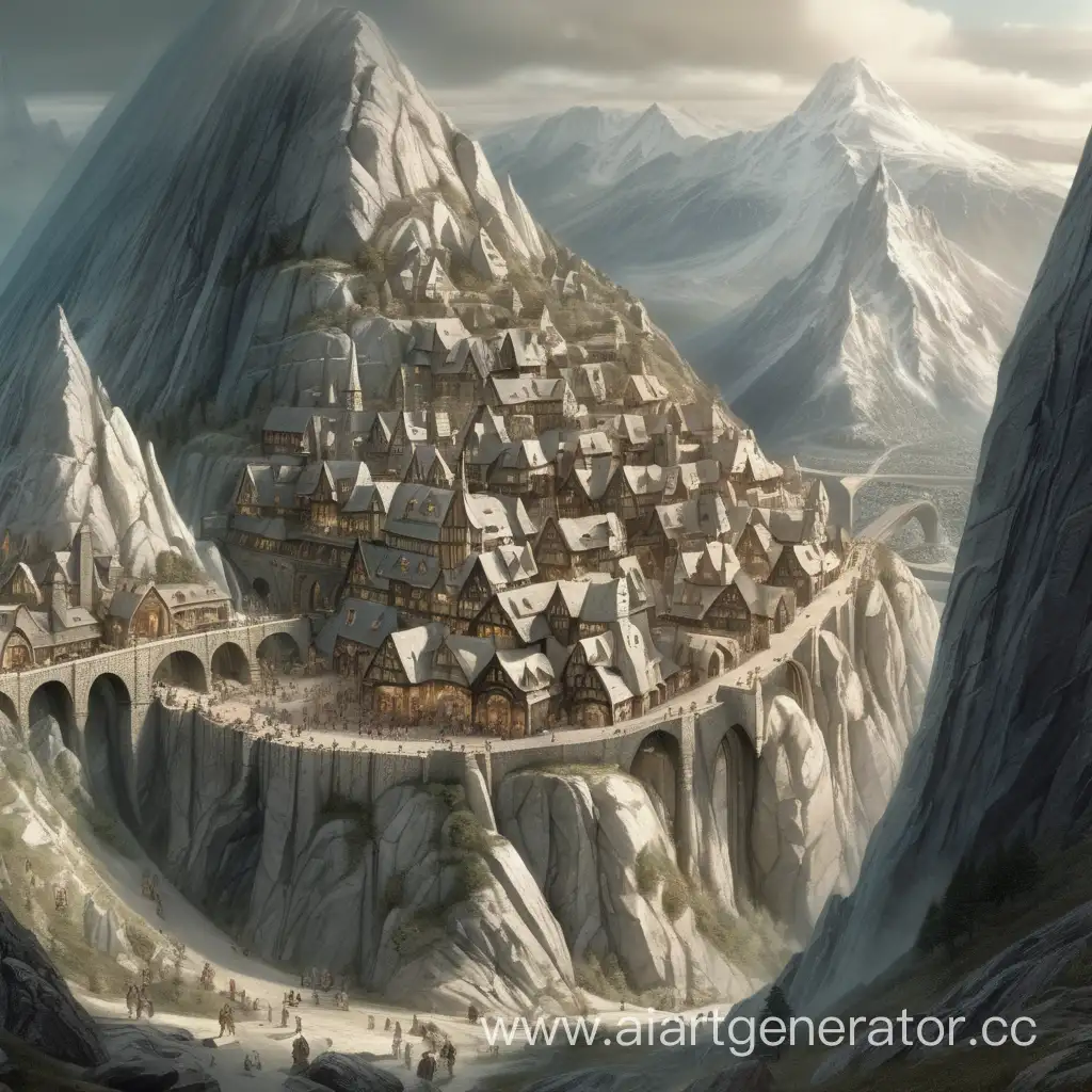 Tolkien's human city, fantasy, huge dwarf city, inside a mountain