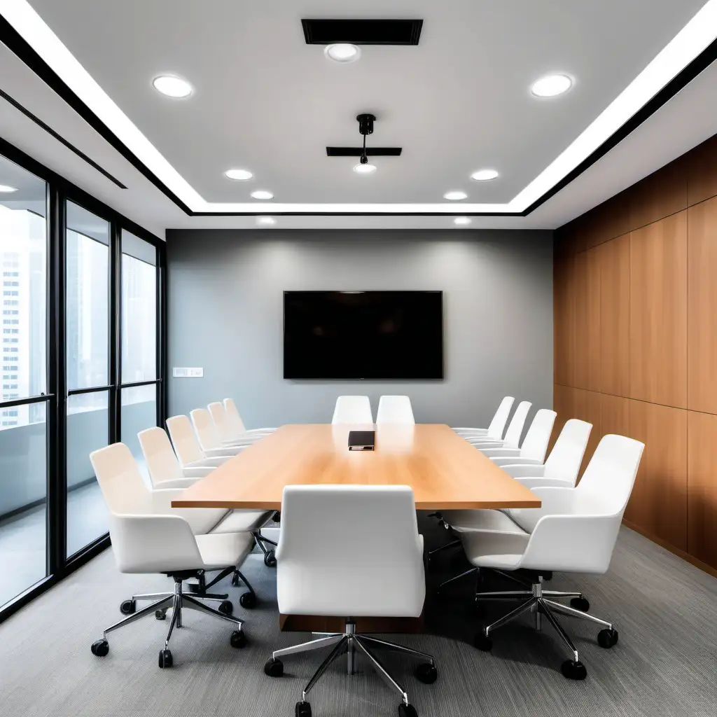 6-seat bright modern meeting room with tv screen


