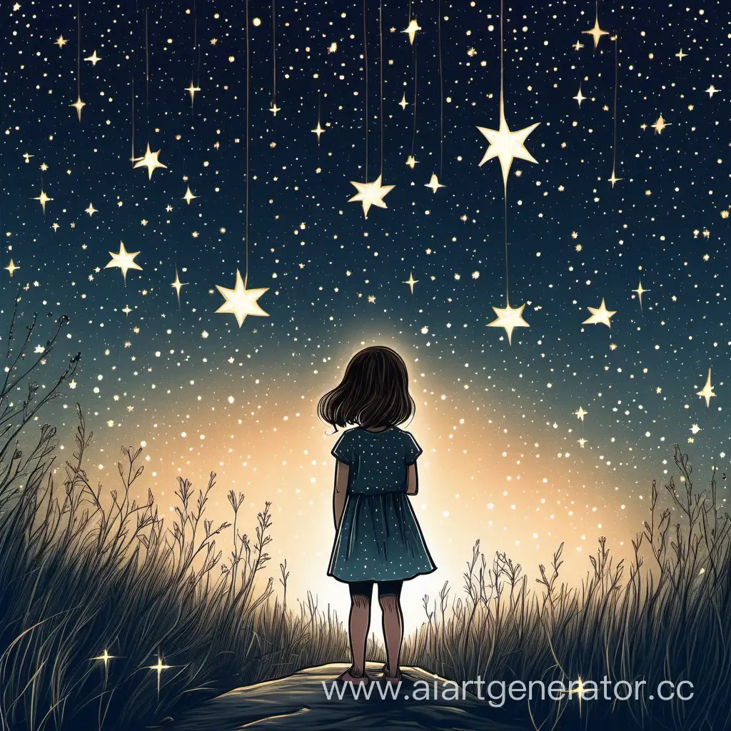 ночные звезды и девушка которая смотрит на них и одна звездочк в близи к ней