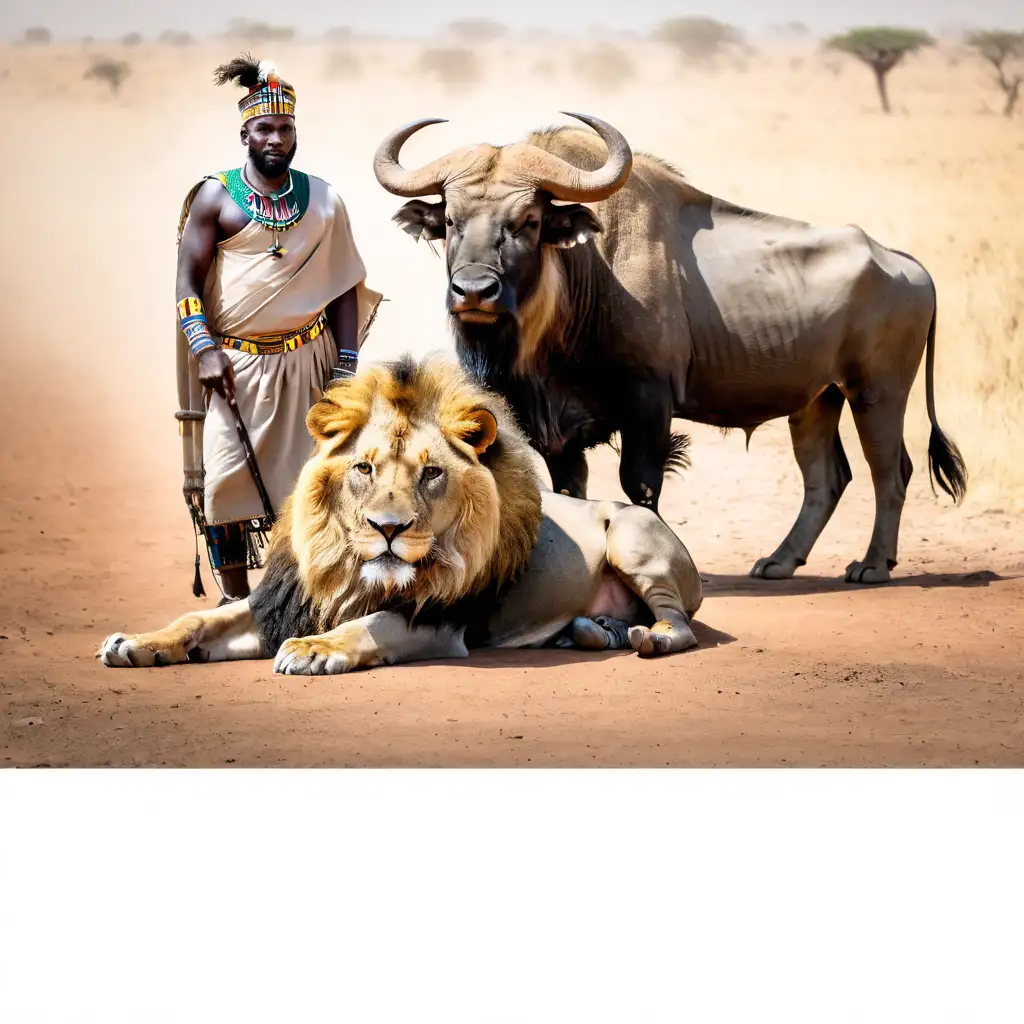King of Mali Protected by Lion and Buffalo