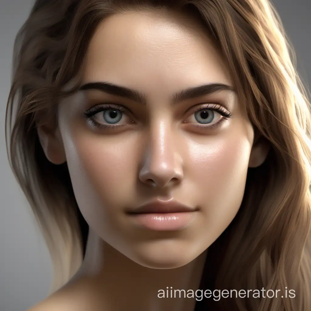8k photorealistic portrait of a young woman * Age: 19 years old * Expression: neutral and engaging * Skin texture: realistic and detailed * Makeup: natural and subtle * Eyes: detailed and expressive * Eyebrows: well-defined and natural * Resolution: 8k * Style: photorealistic * Features: detailed and harmonious * Pose: frontal