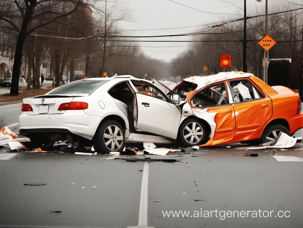 авария белая и оранжевая машина
