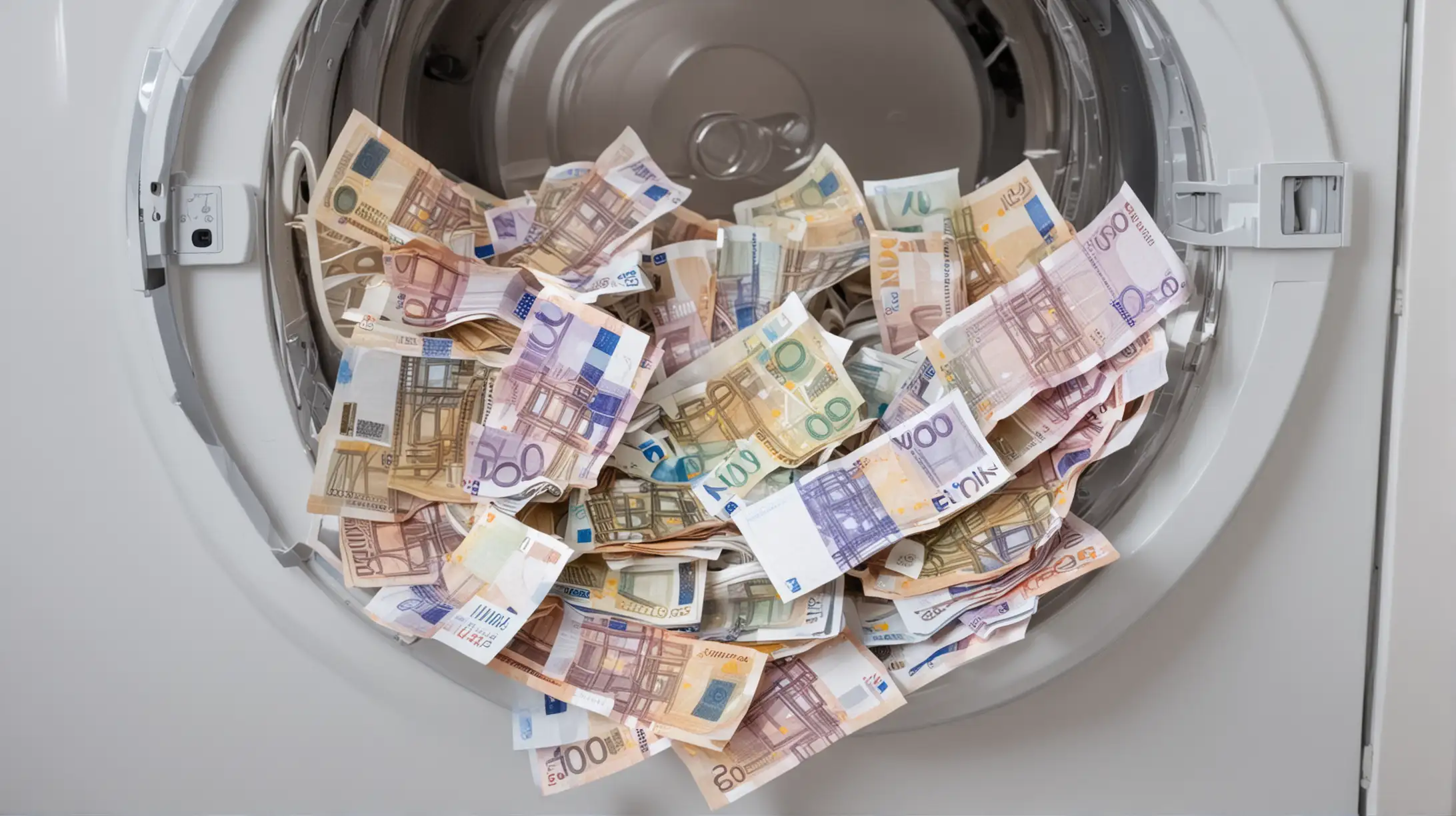 multiple euro bills tumbling in a laundry machine