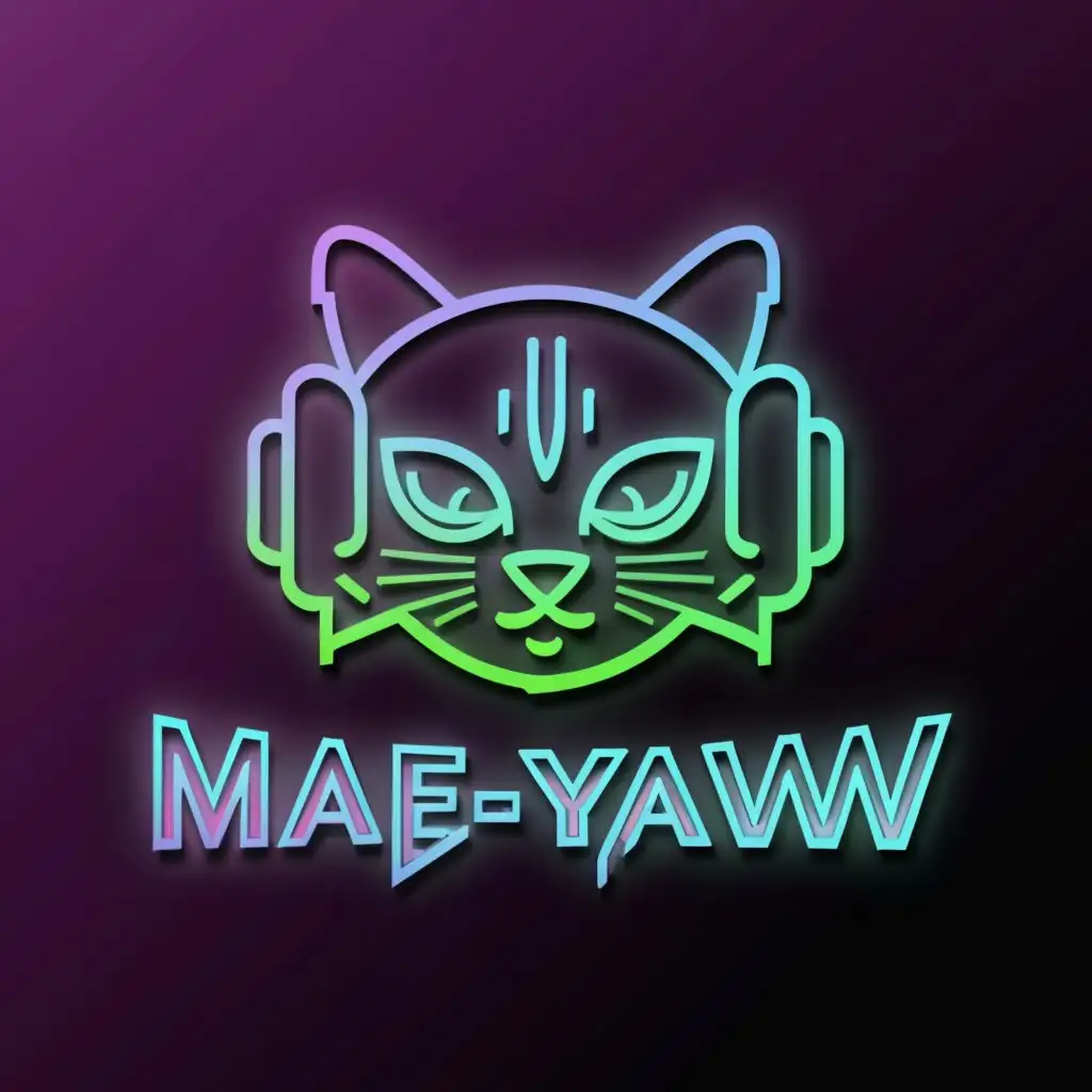 a logo design,with the text "mae-yaww", main symbol:cat gaming,complex,be used in Internet industry,clear background