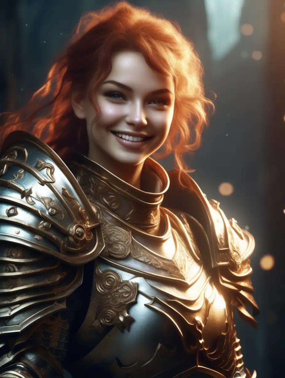 Charming Fantasy Warrior with Radiant Smile in Armor 8K UHD Character Portrait