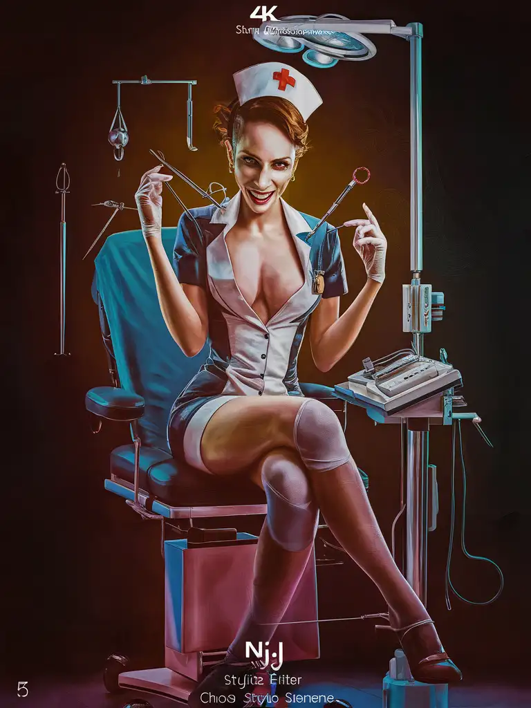 Seductive-Nurse-Playing-with-Medical-Instruments-in-NeoExpressionist-Style