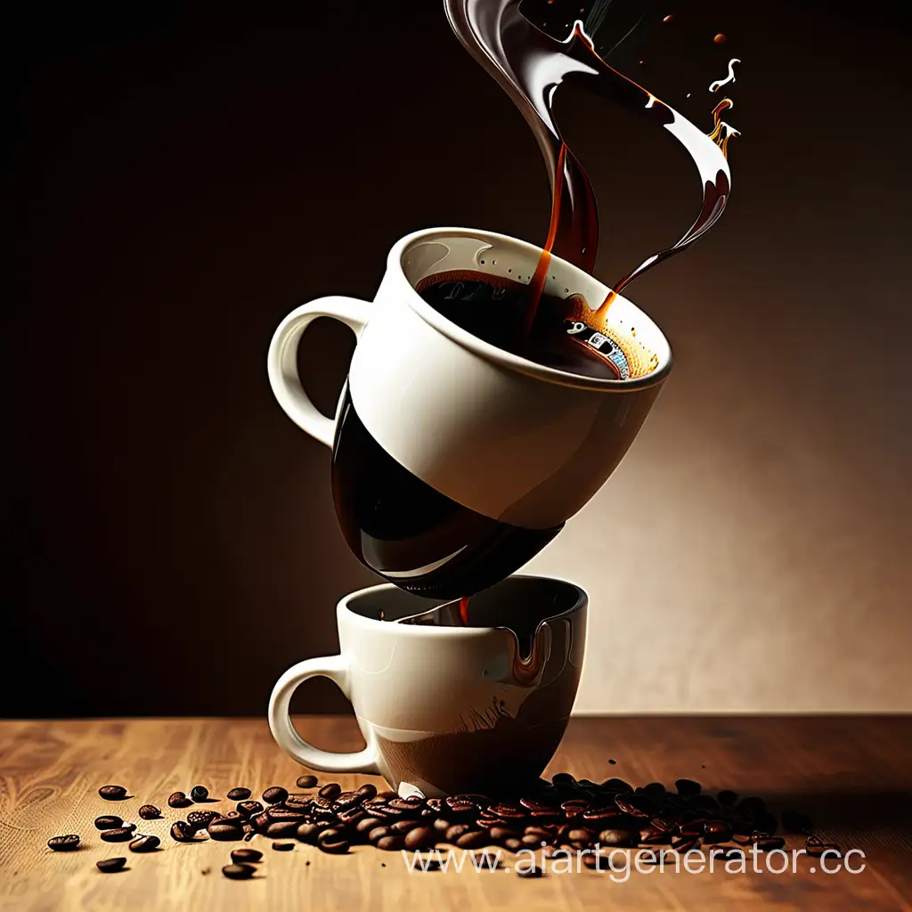 Spilled-Coffee-Cup-on-Wooden-Table