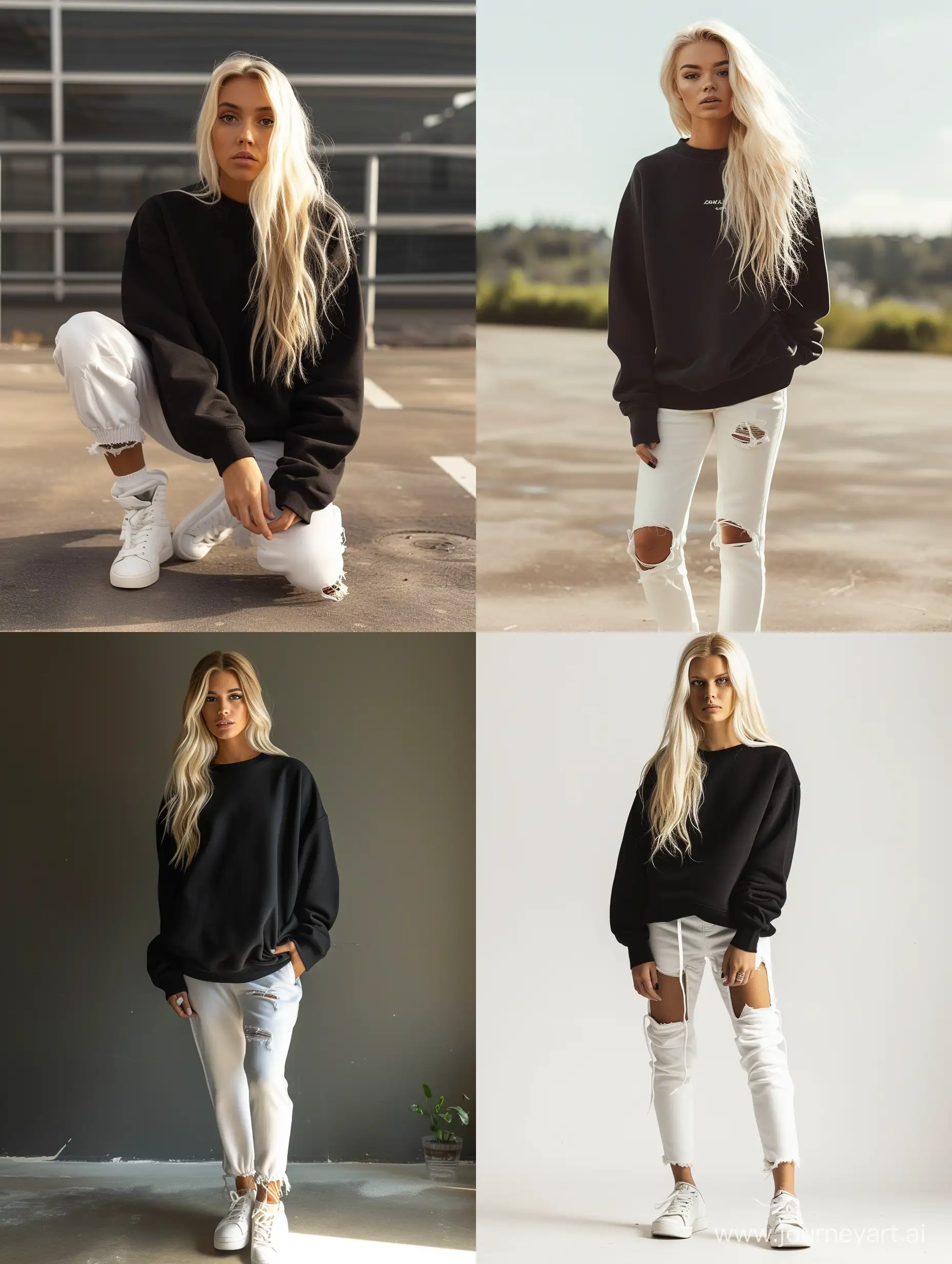 Blonde-Woman-in-Stylish-Black-and-White-Outfit-Standing-Full-Length